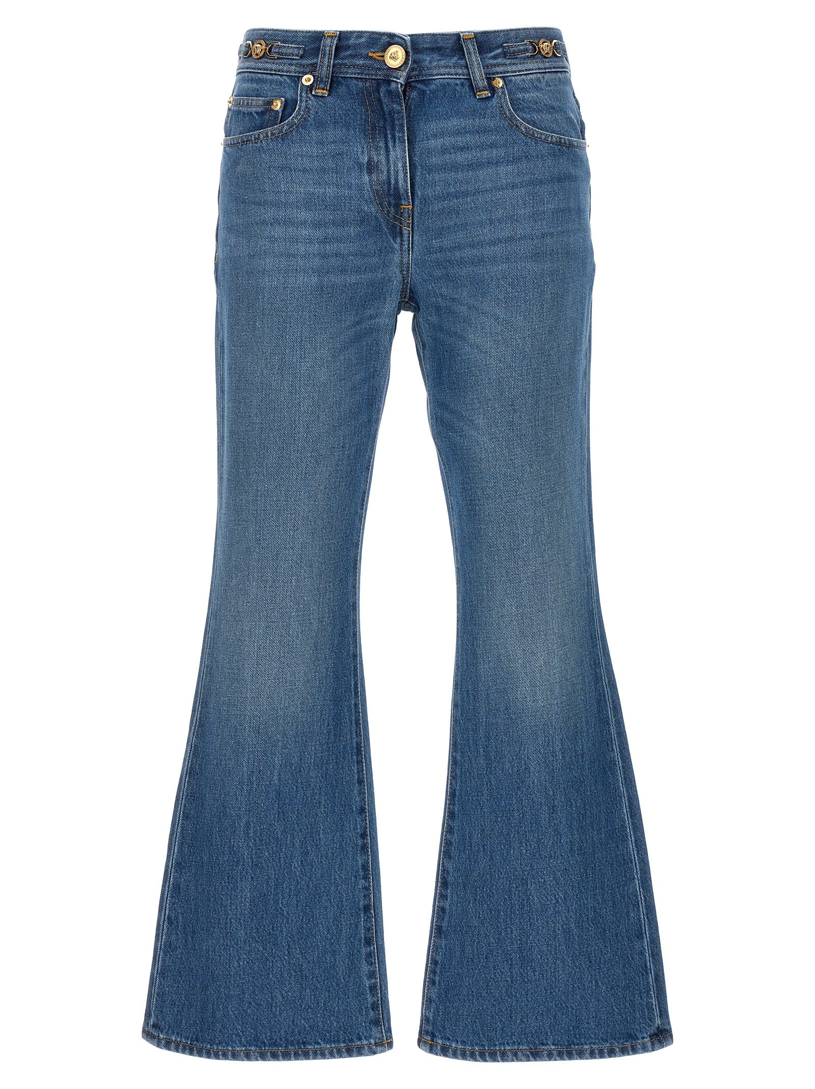 Versace Blue Cotton Flared Jeans Versace