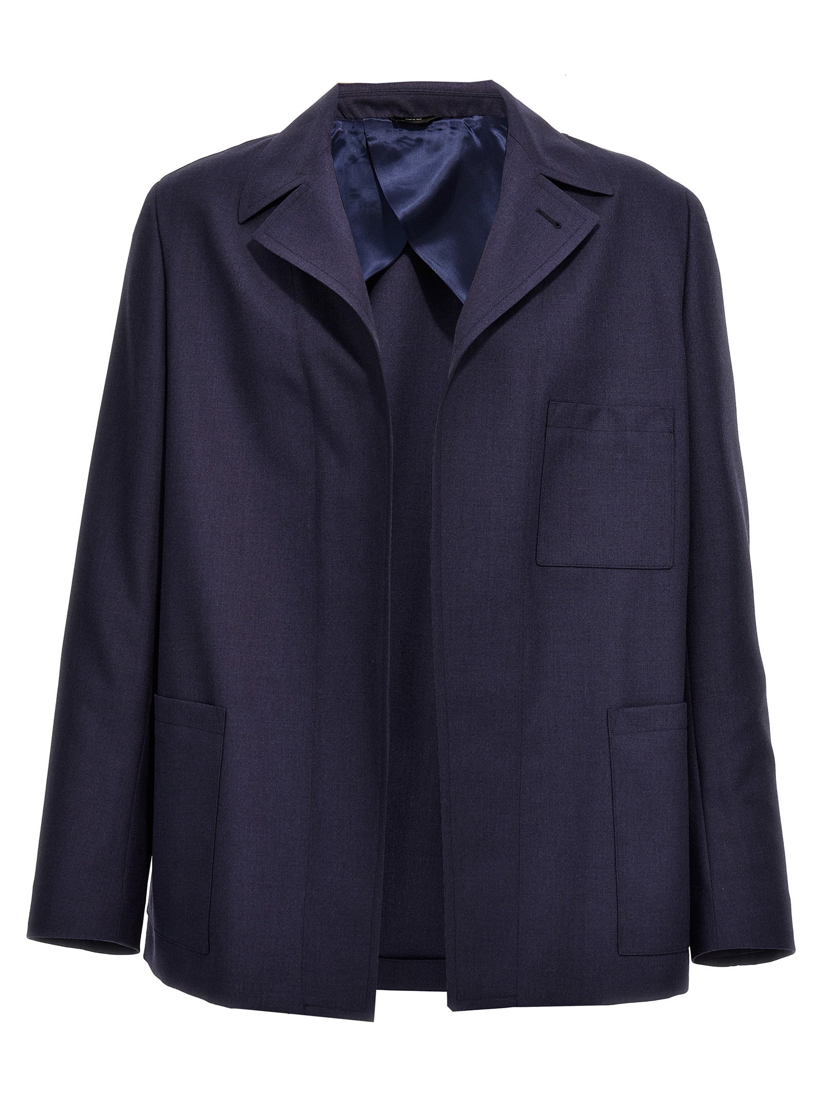 Fendi Blue Virgin Wool Full-Length Jacket Fendi