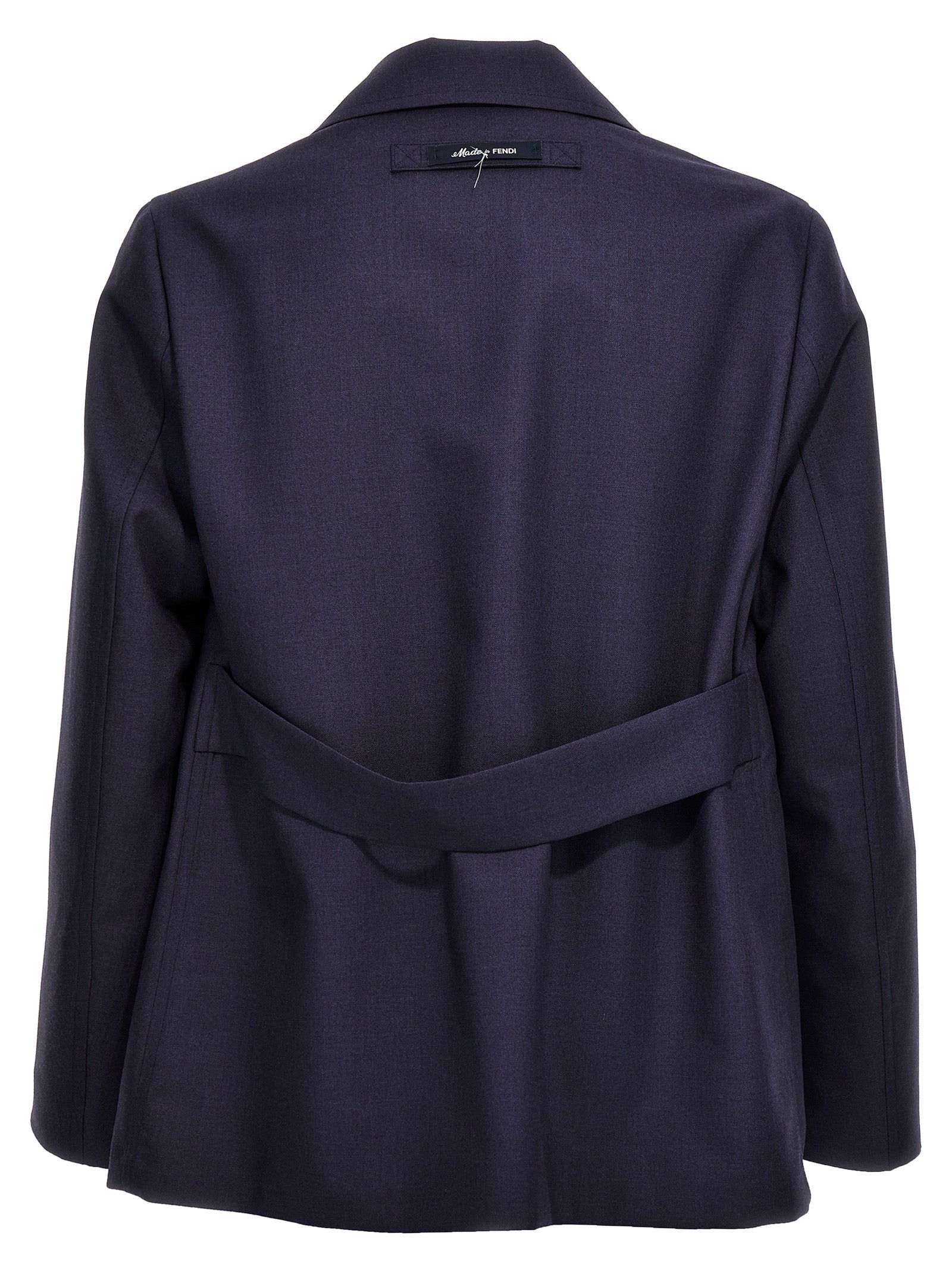 Fendi Blue Virgin Wool Full-Length Jacket Fendi