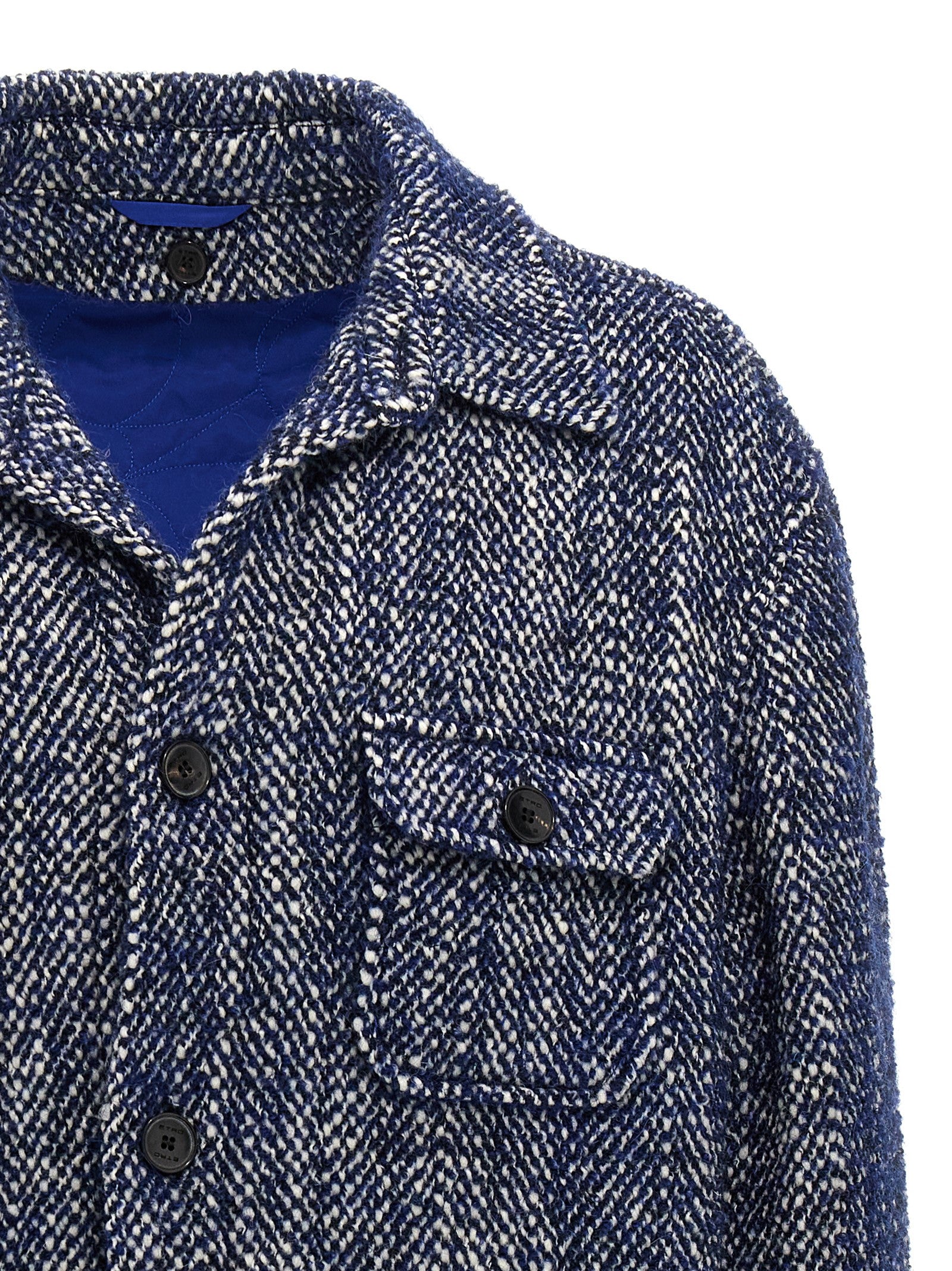 Etro Blue Wool Full-Length Jacket Etro