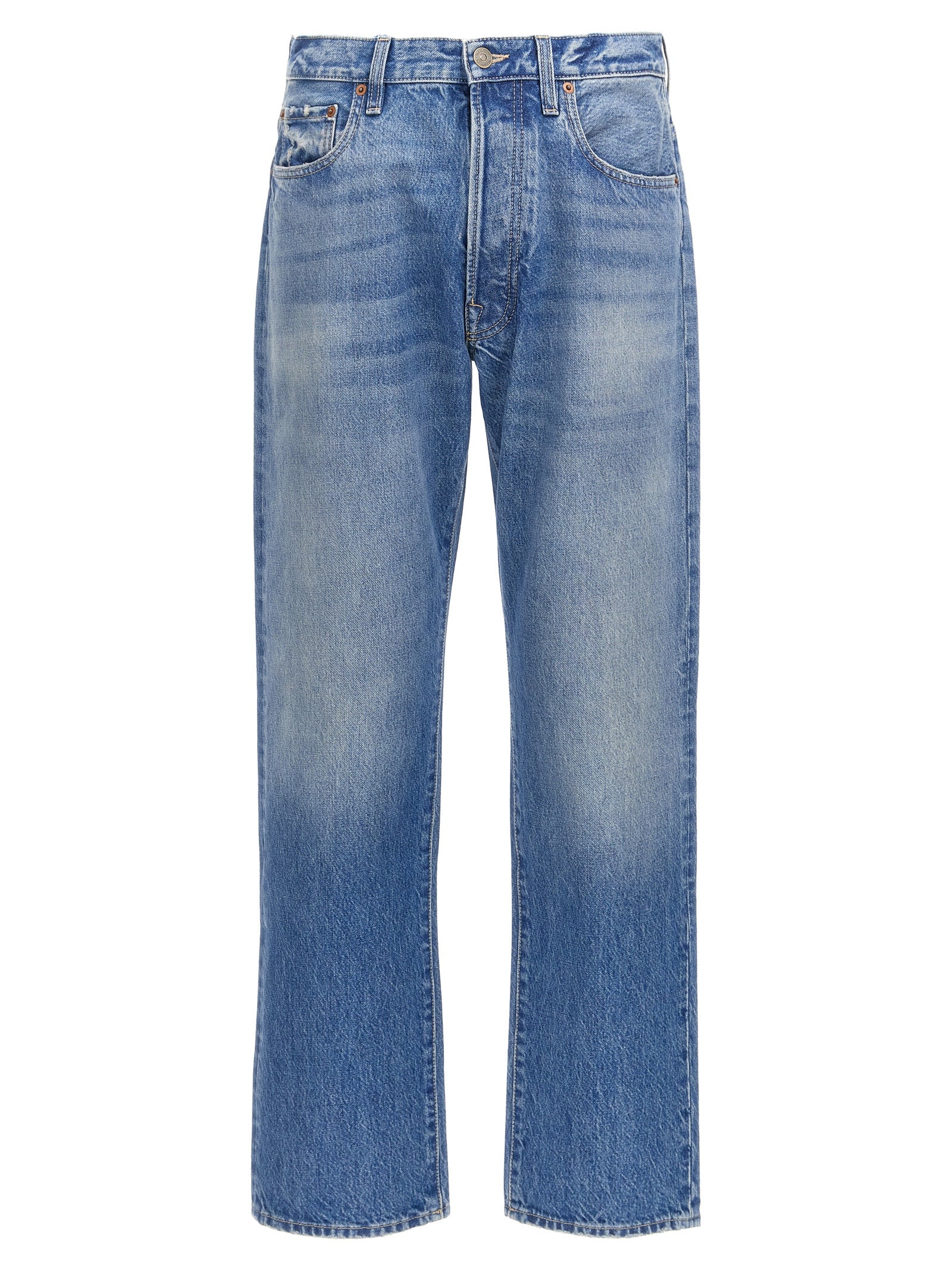 Valentino Garavani Blue Cotton Straight-Leg Jeans Valentino Garavani