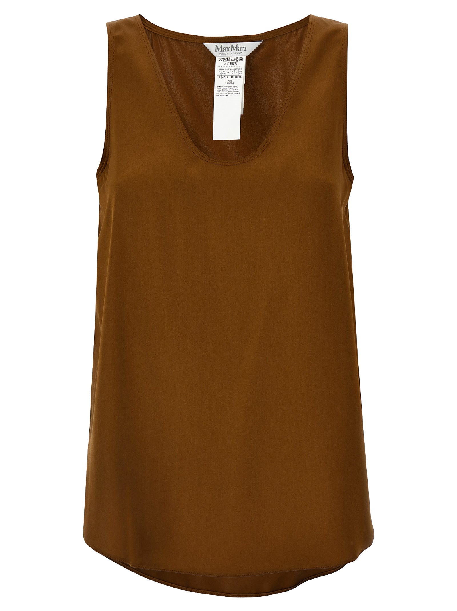Max Mara Brown Silk Sleeveles T-Shirt Max Mara