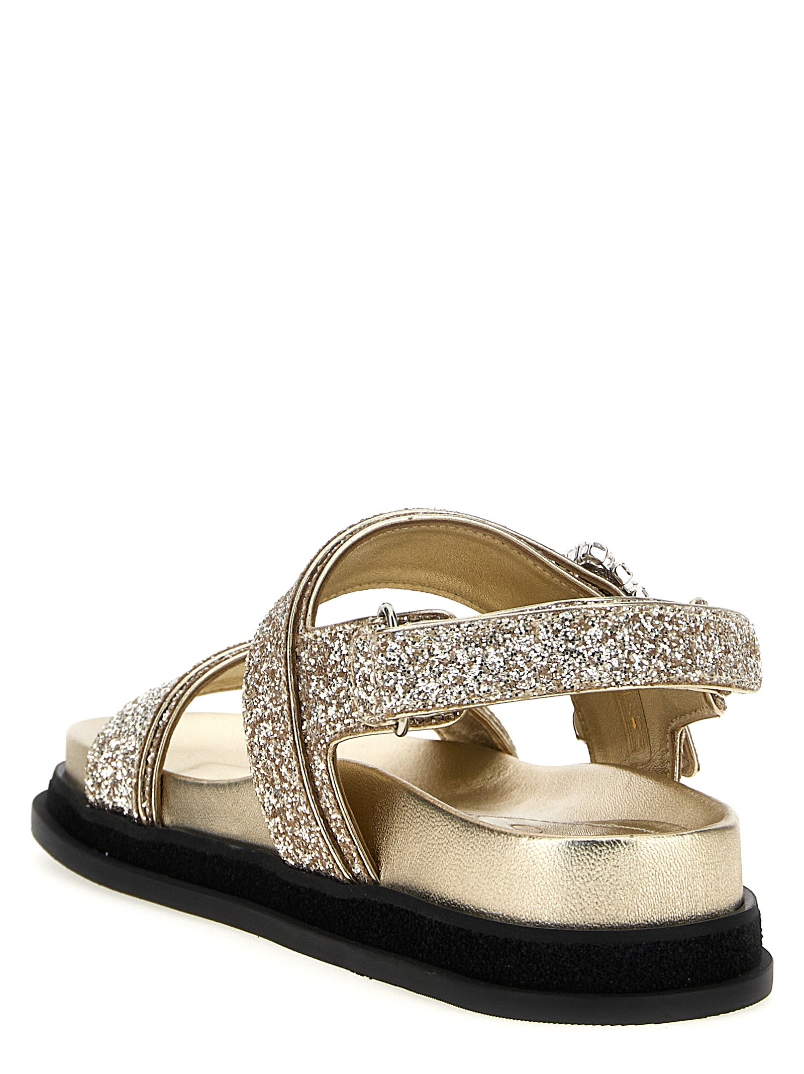 Jimmy Choo Gold Textile Flat Sandals Jimmy Choo