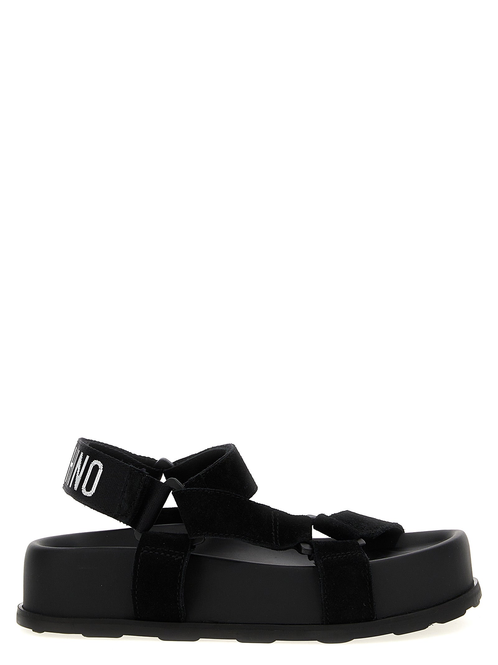 Moschino Black Calfskin Flat Sandals Moschino