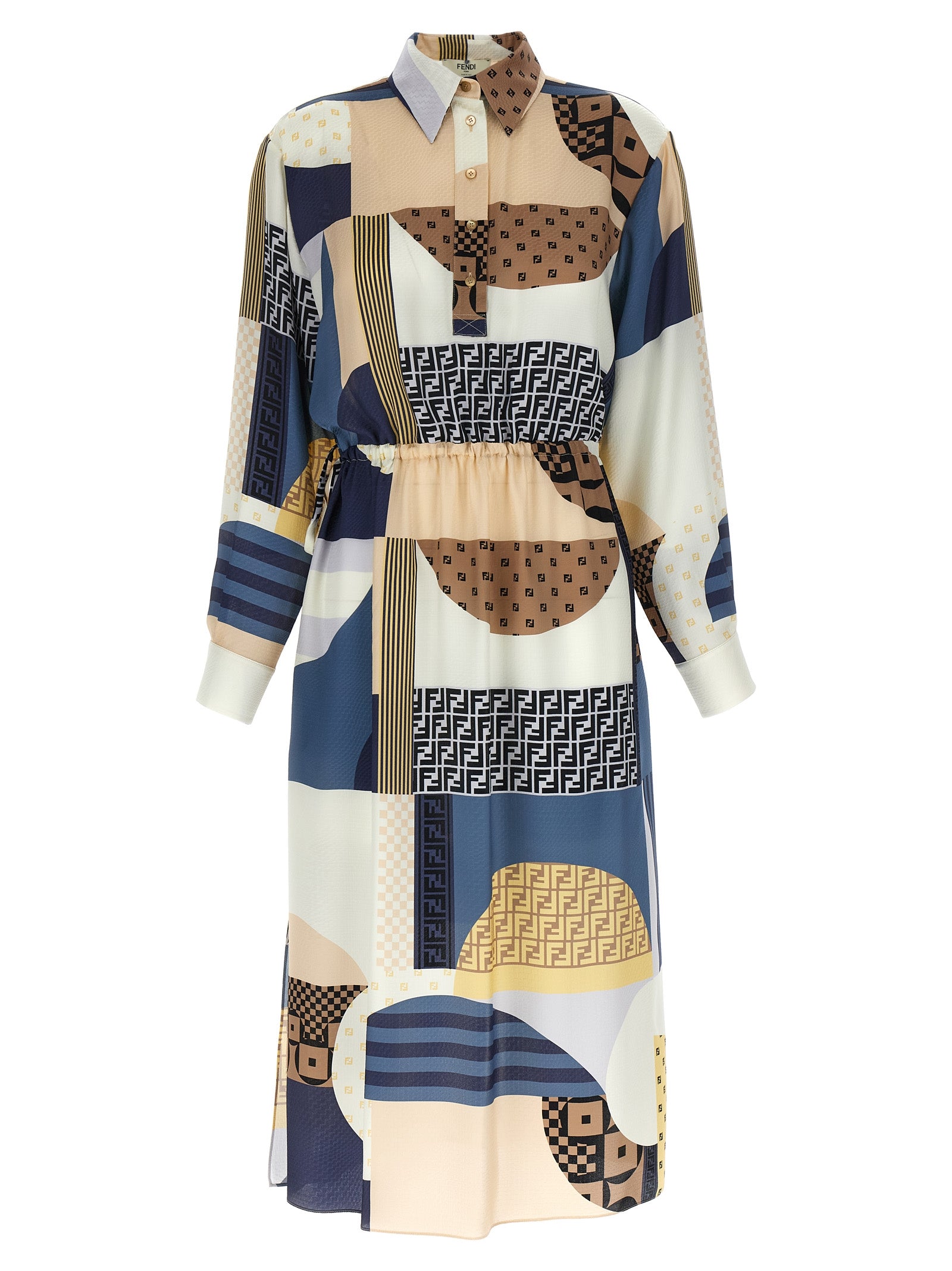Fendi Multicolor Silk Midi Dress Fendi