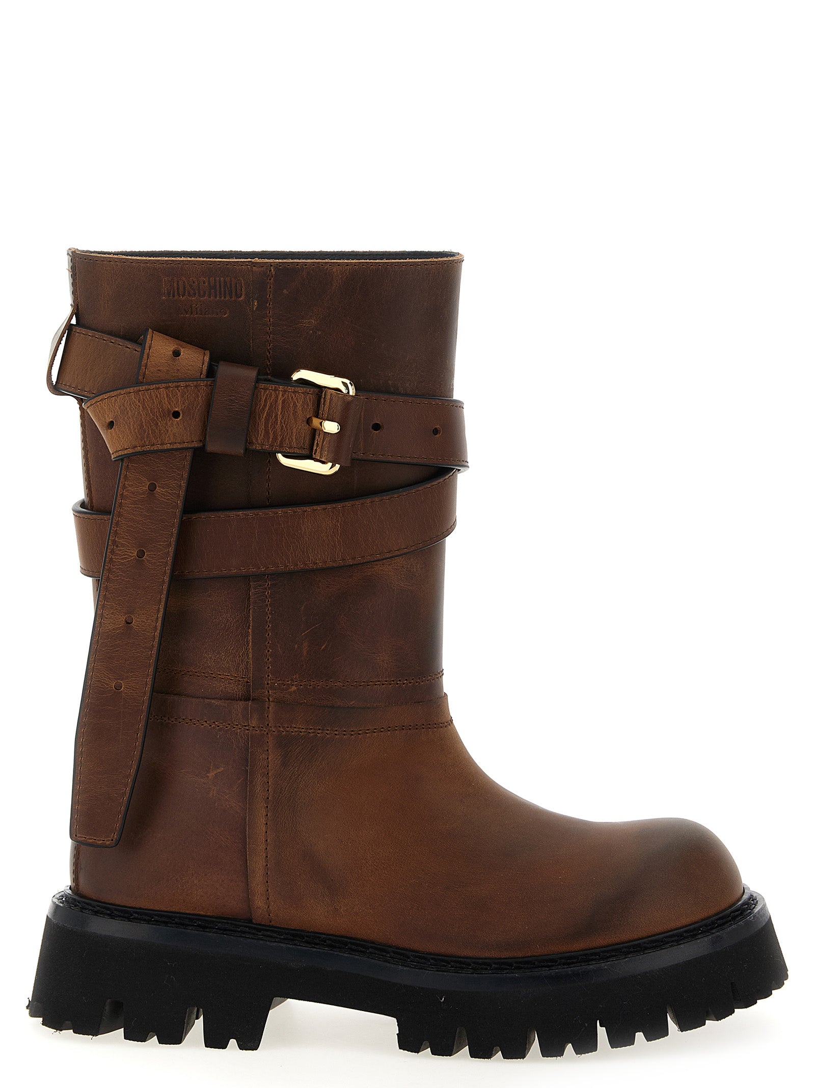 Moschino Brown Velvet Leather Over The Knee Moschino