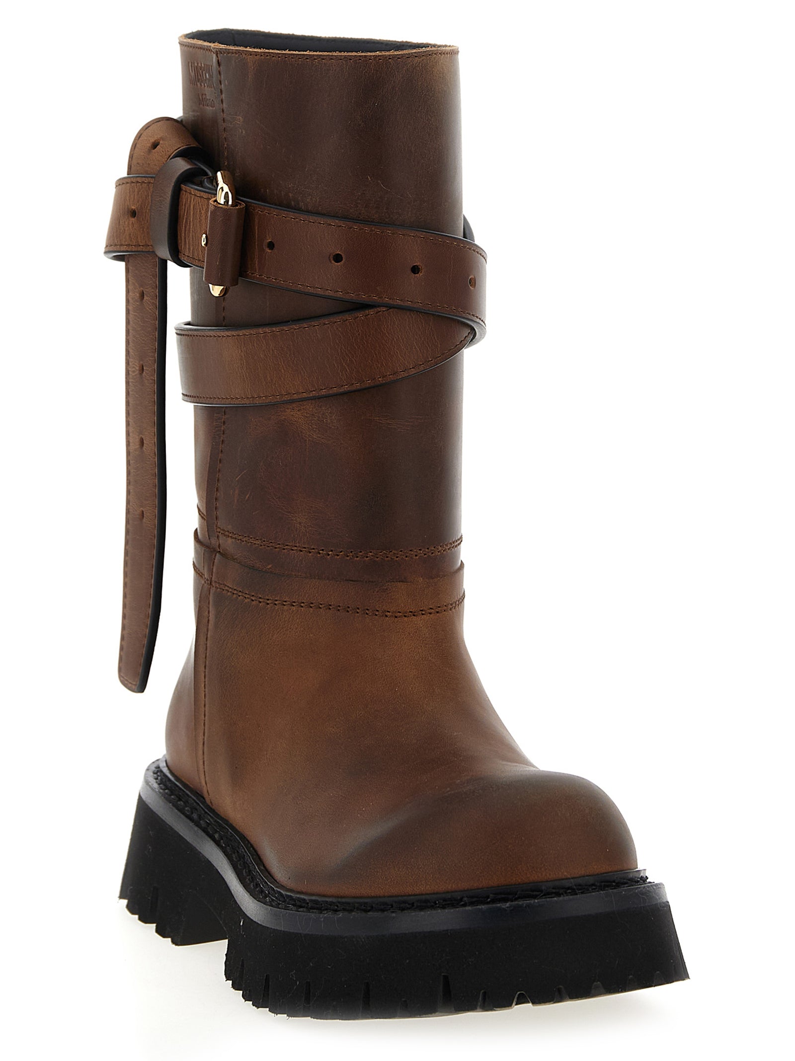 Moschino Brown Velvet Leather Over The Knee Moschino
