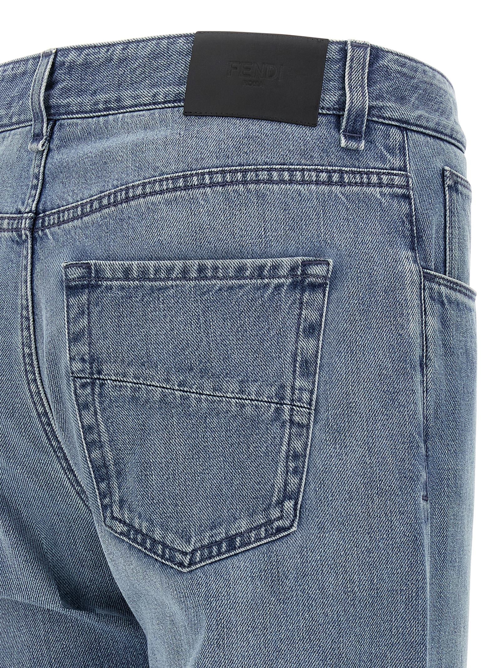Fendi Blue Cotton Straight-Leg Jeans Fendi