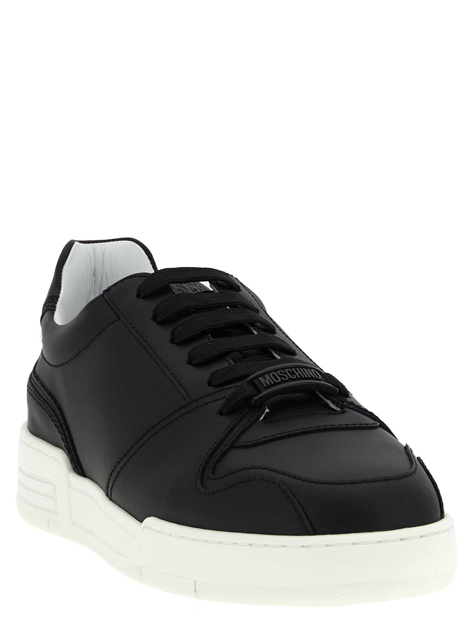 Moschino Black Leather Low Top Sneakers Moschino