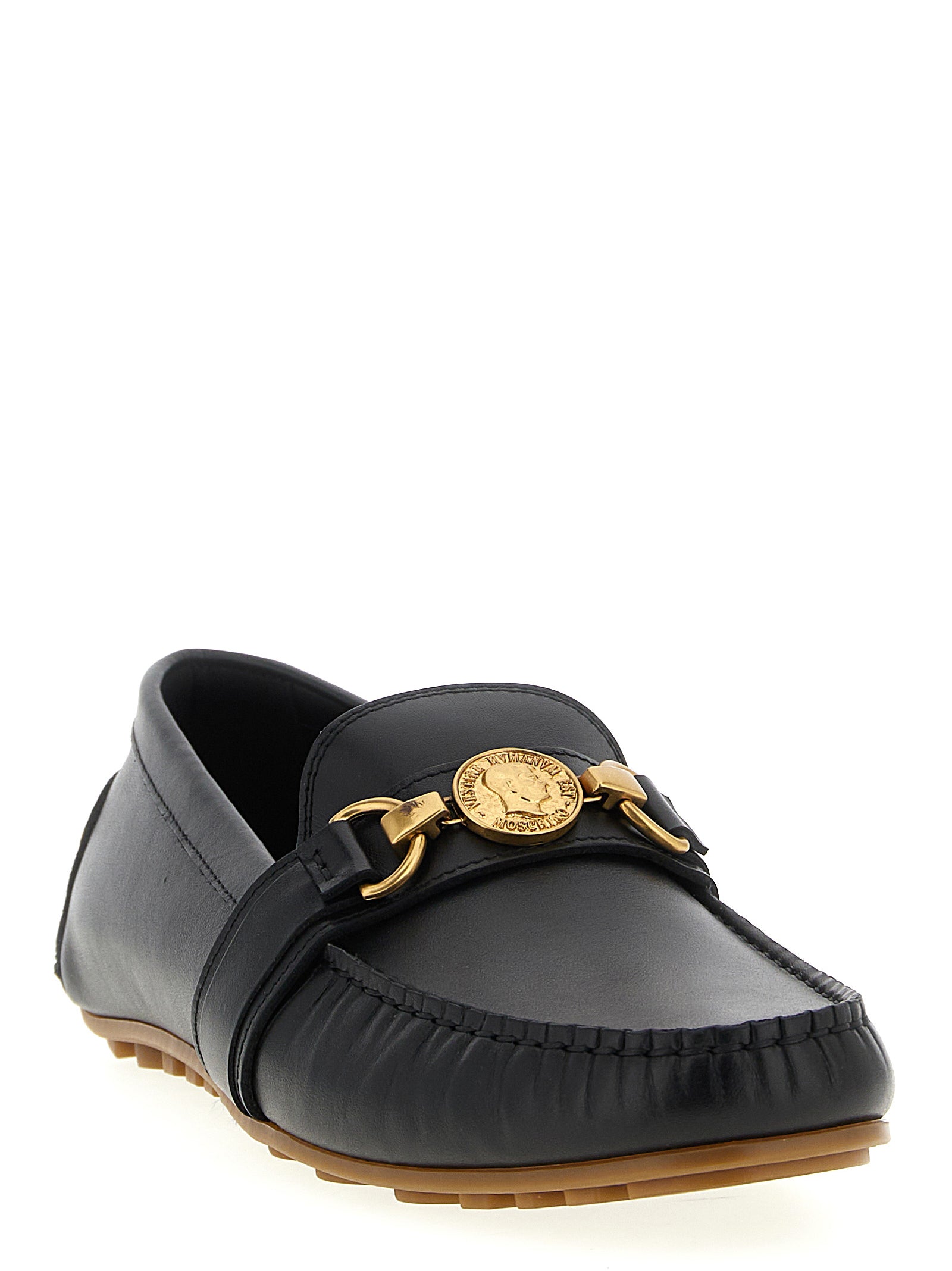 Moschino Black Leather Slip-On Loafers Moschino