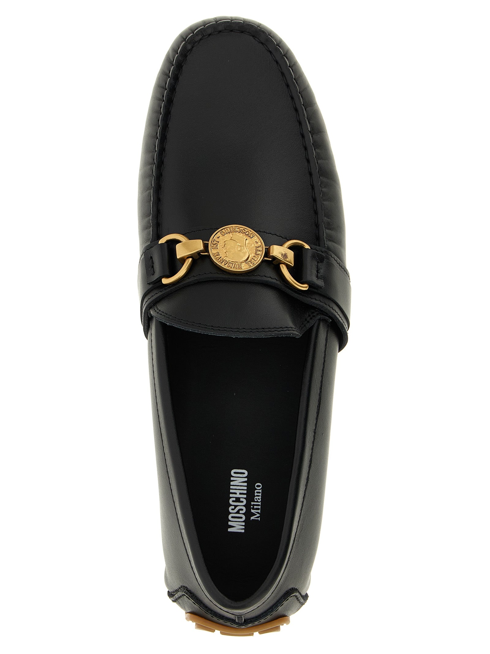 Moschino Black Leather Slip-On Loafers Moschino