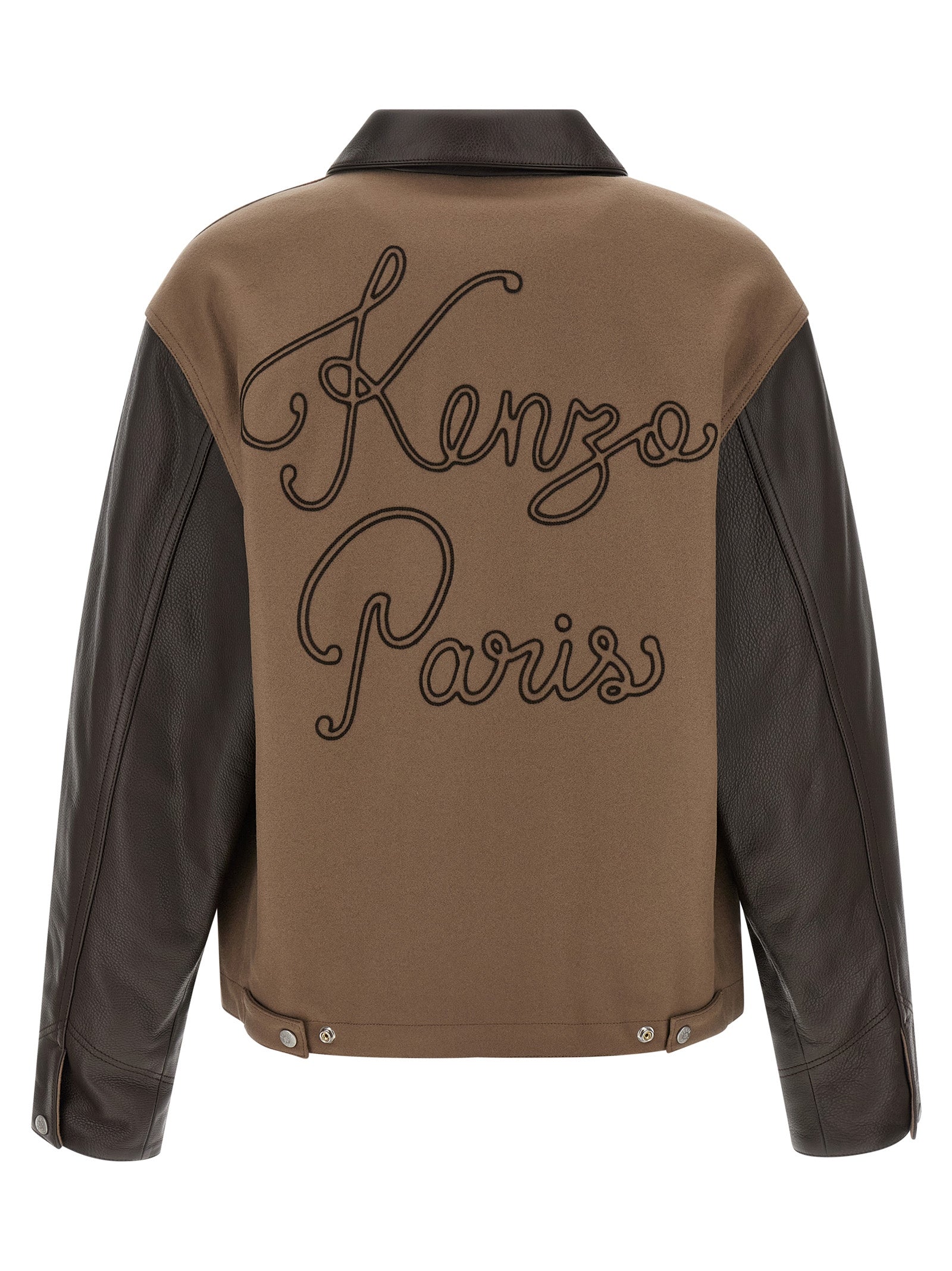 Kenzo Brown Virgin Wool Leather Jacket Kenzo