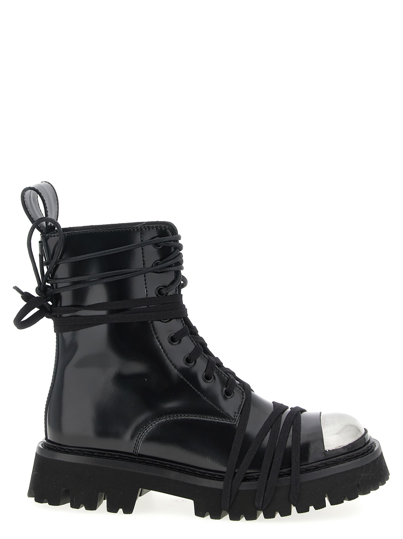 Moschino Black Calfskin Lace-Up Boots Moschino