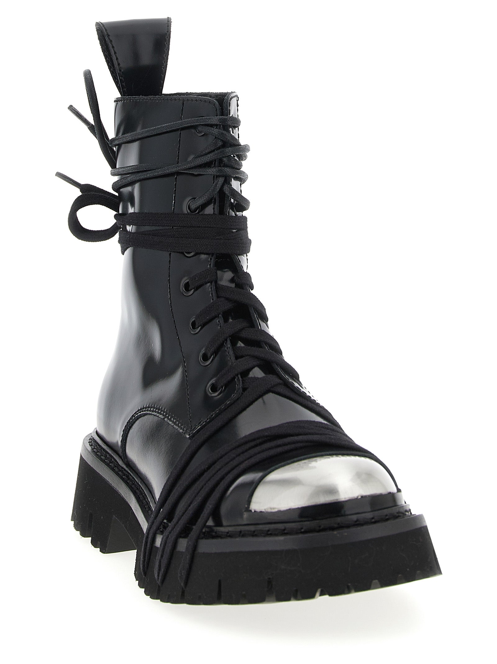 Moschino Black Calfskin Lace-Up Boots Moschino
