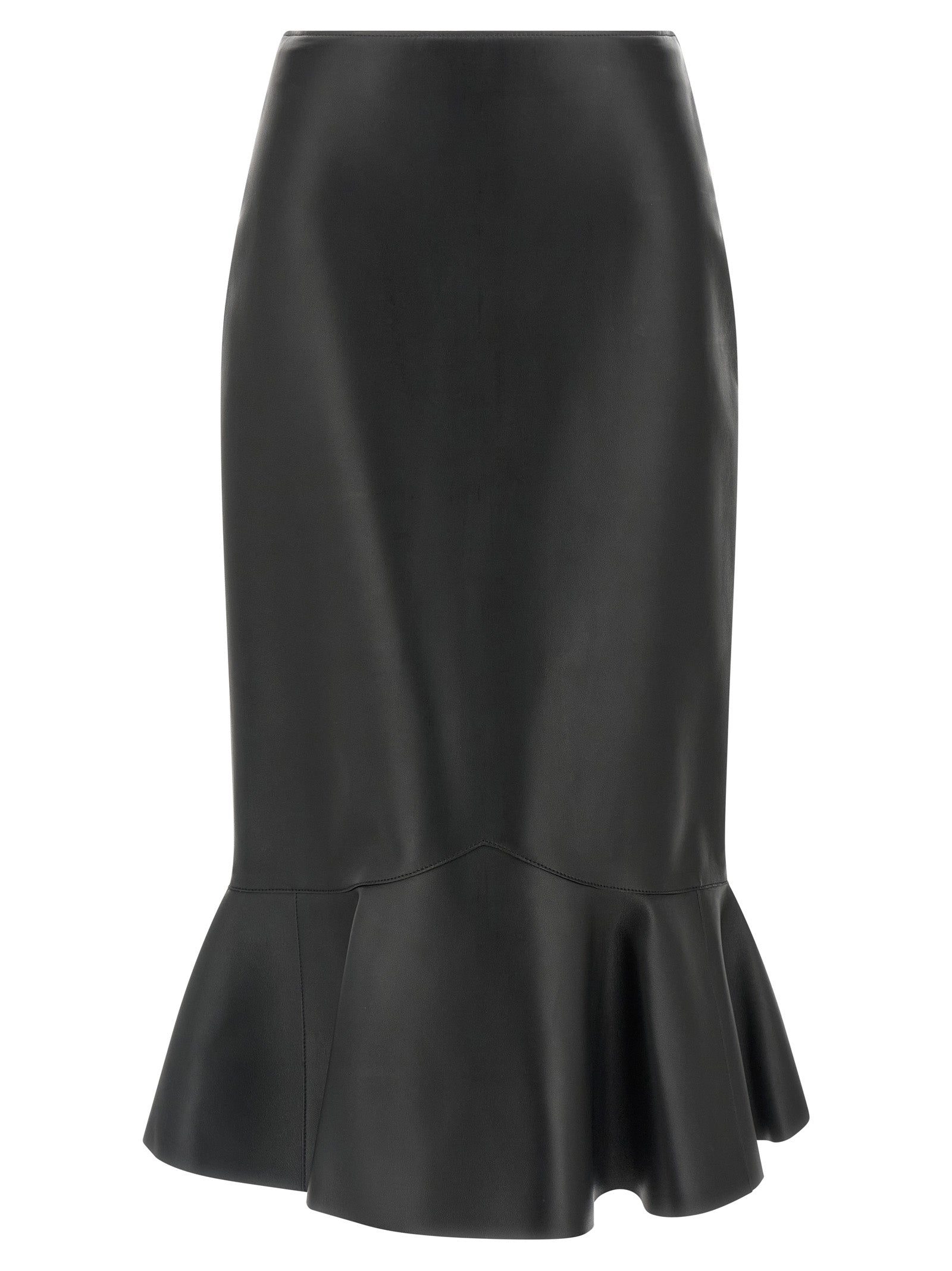 Fendi Black Lamb Leather Midi Skirt Fendi