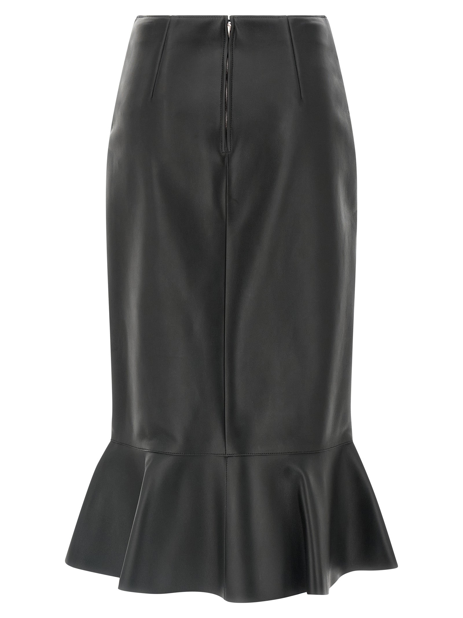 Fendi Black Lamb Leather Midi Skirt Fendi