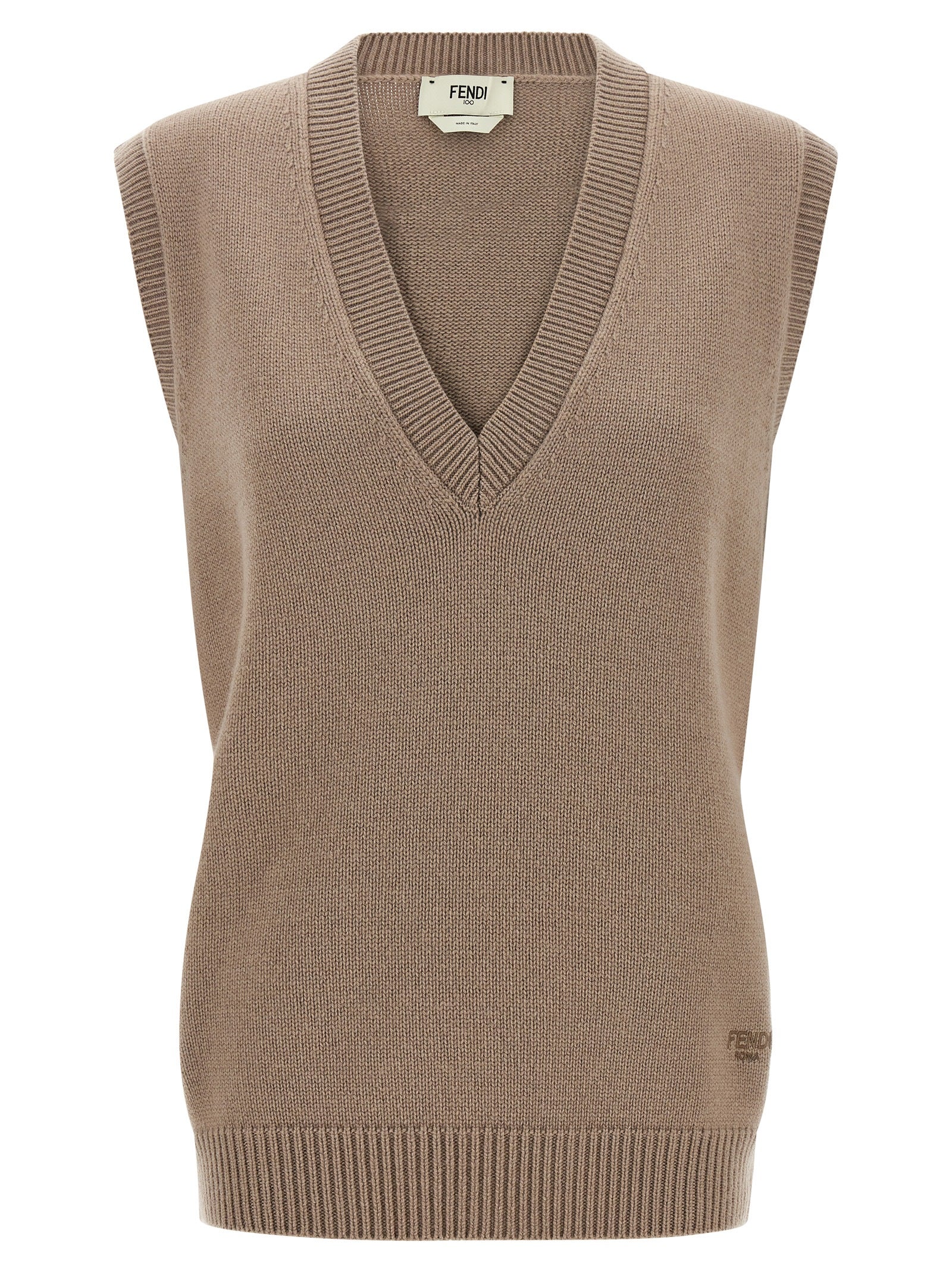 Fendi Beige Cashmere Sleeveless Jacket Fendi