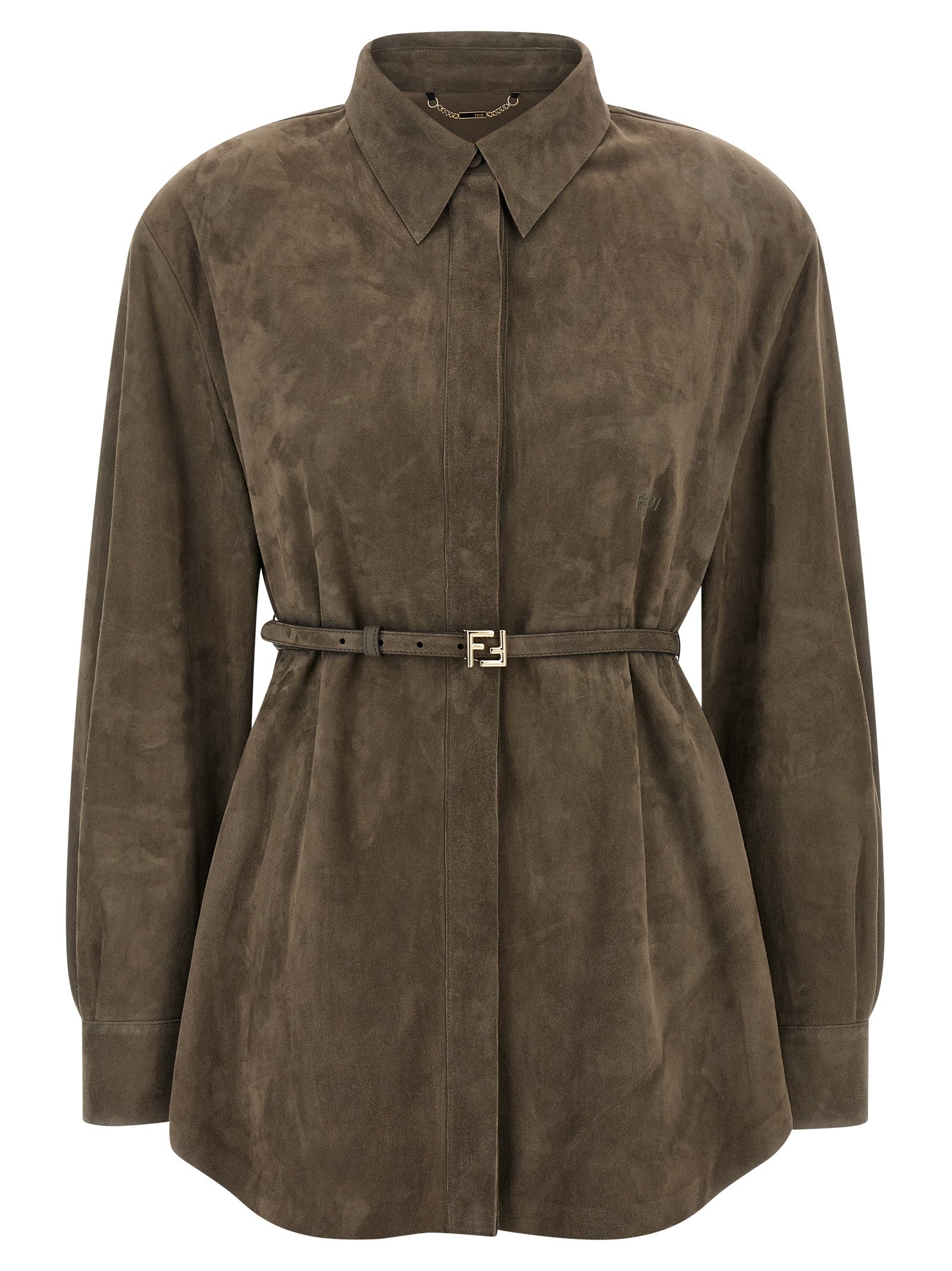 Fendi Gray Lamb Leather Blouse Fendi