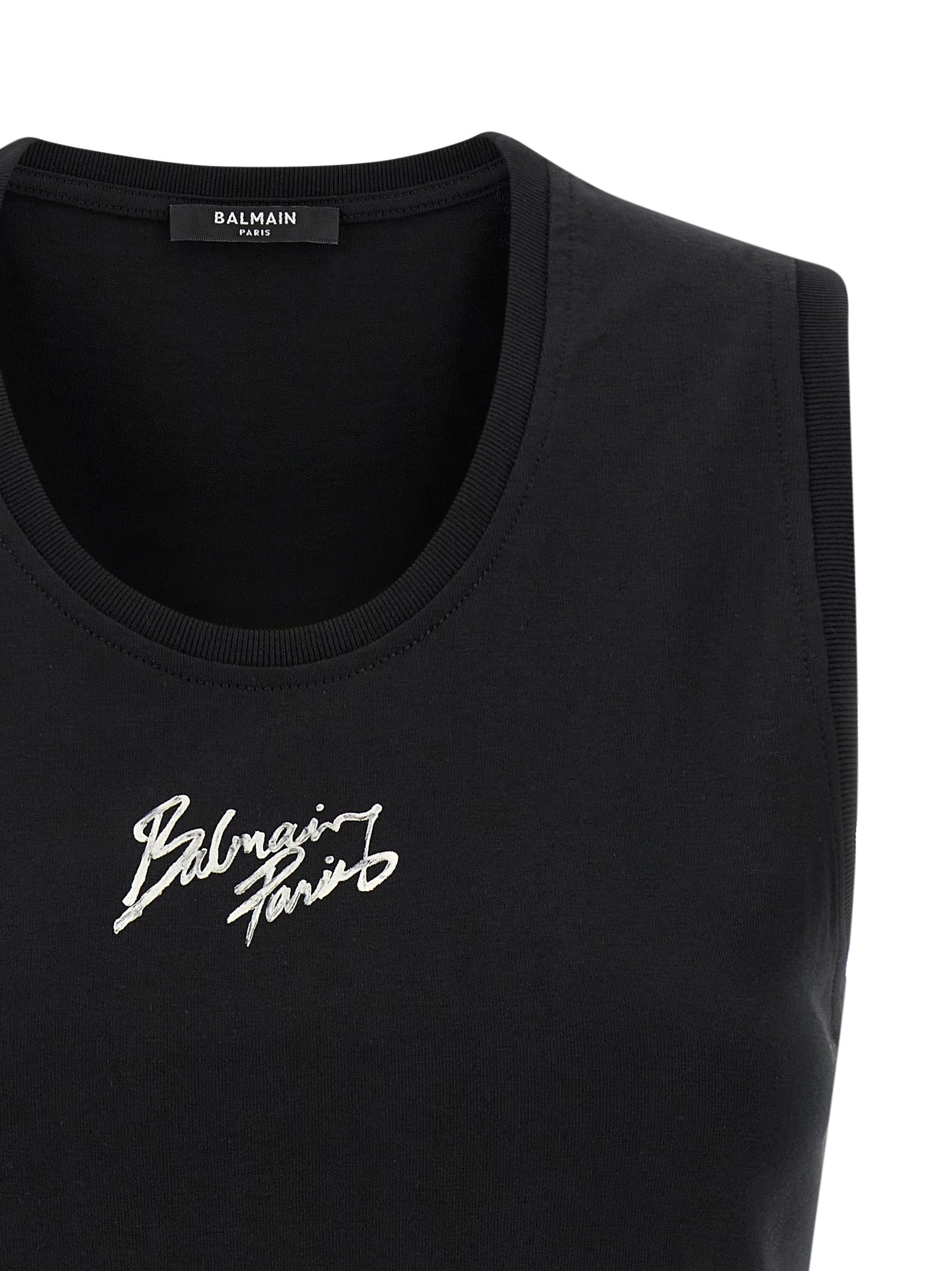 Balmain Black Cotton Sleeveles T-Shirt Balmain