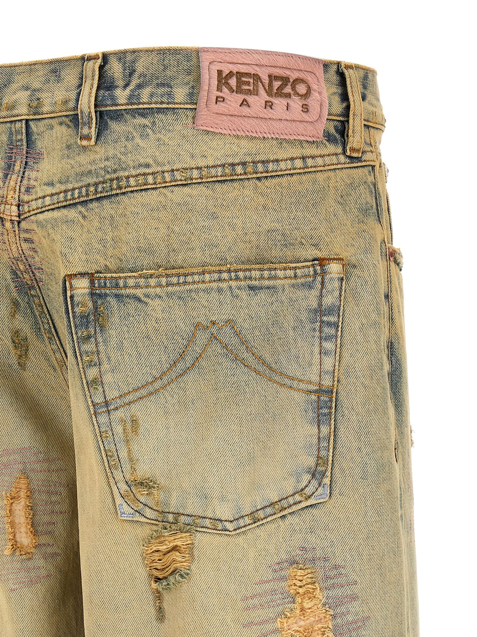 Kenzo Bicolor Cotton Straight-Leg Jeans Kenzo