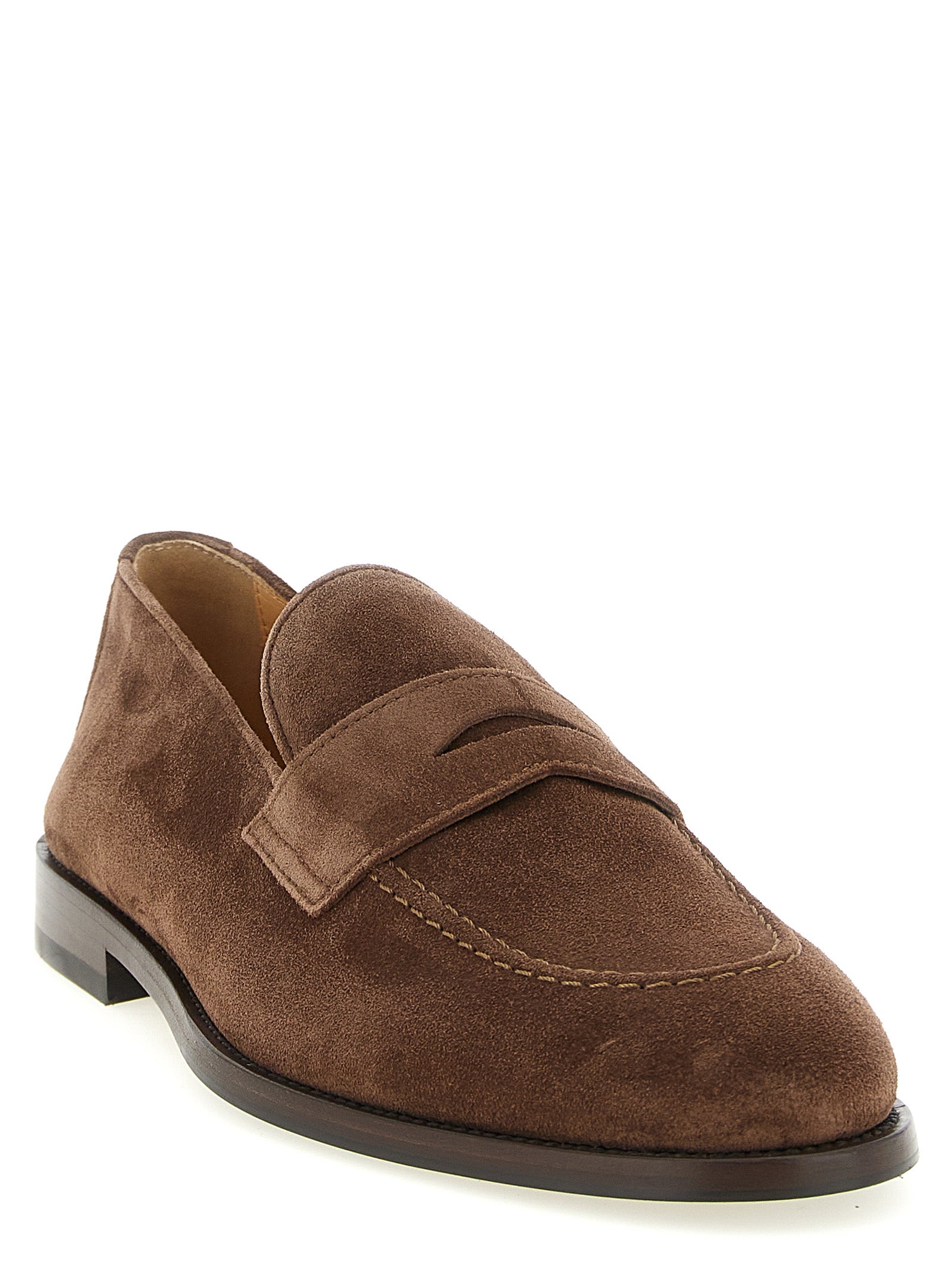 Brunello Cucinelli Brown Calfskin Slip-On Loafers Brunello Cucinelli