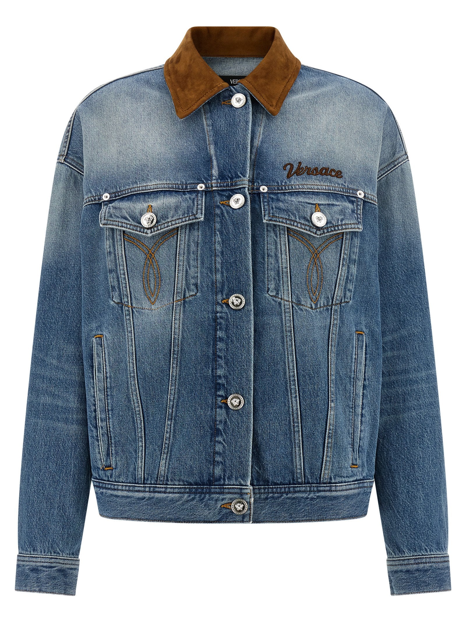 Versace Blue Cotton Denim Jacket Versace