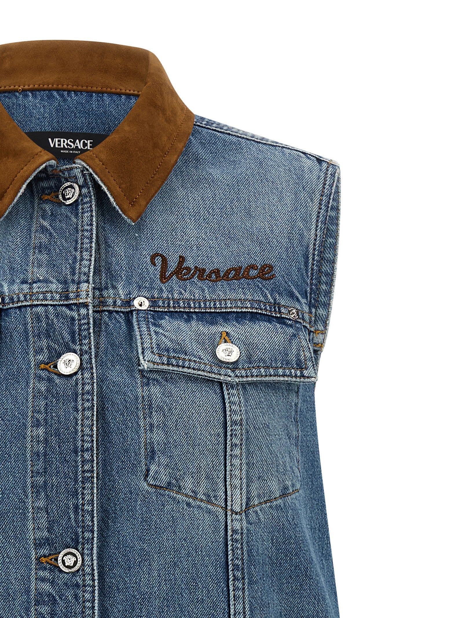 Versace Blue Cotton Short Dress Versace