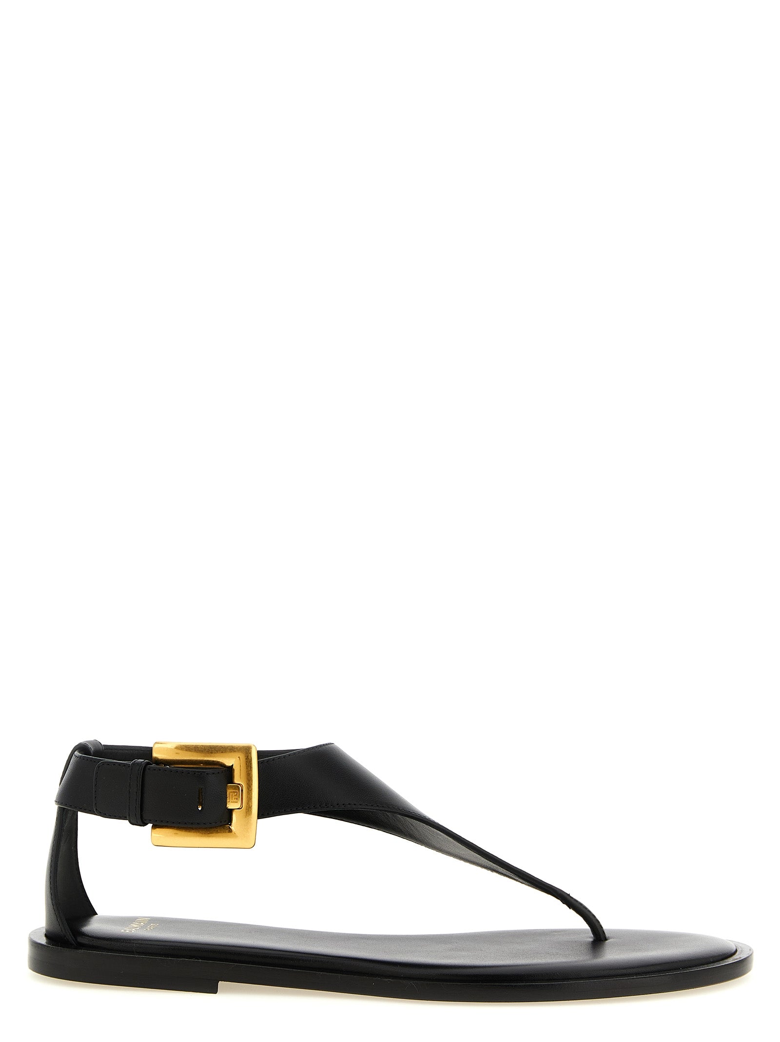 Balmain Black Lamb Leather Flat Sandals Balmain