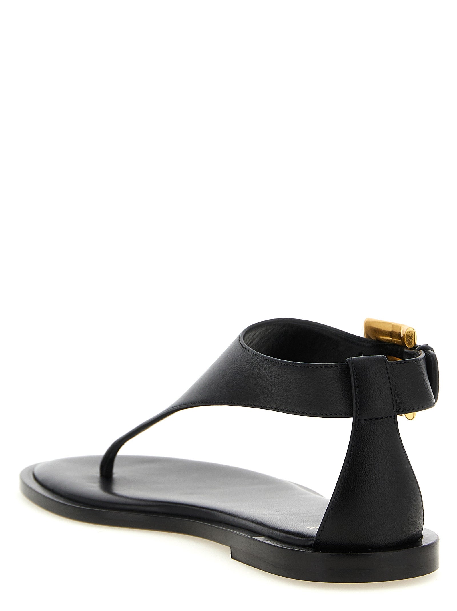 Balmain Black Lamb Leather Flat Sandals Balmain