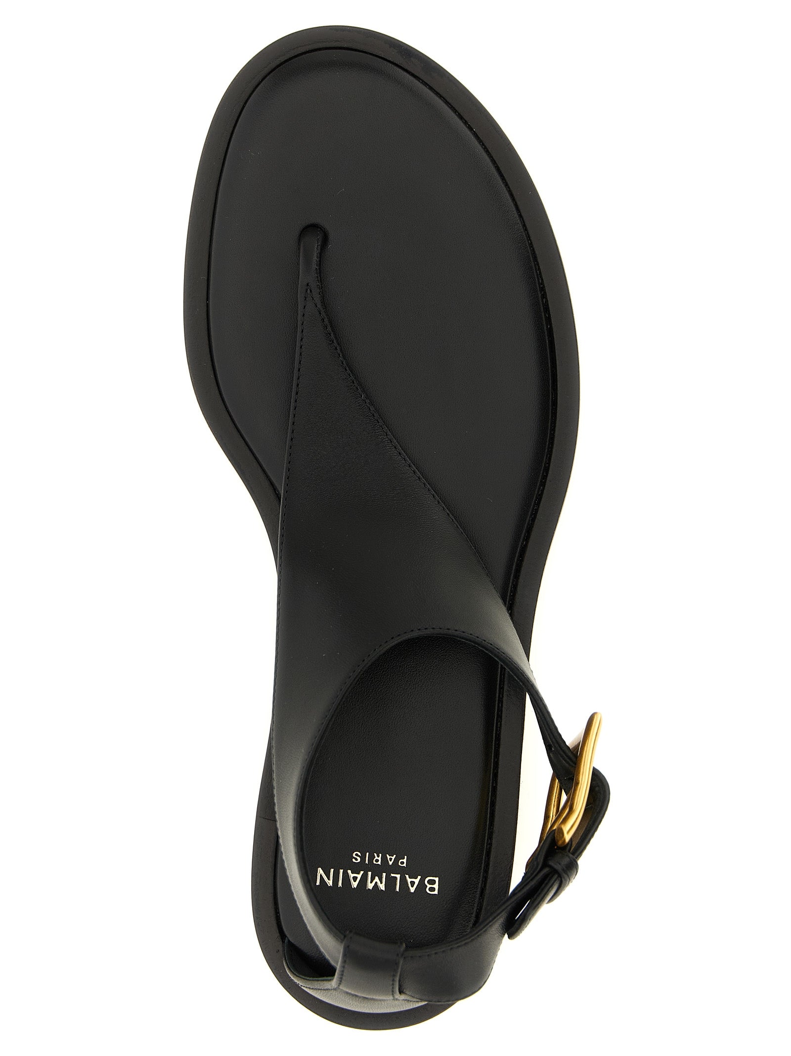 Balmain Black Lamb Leather Flat Sandals Balmain
