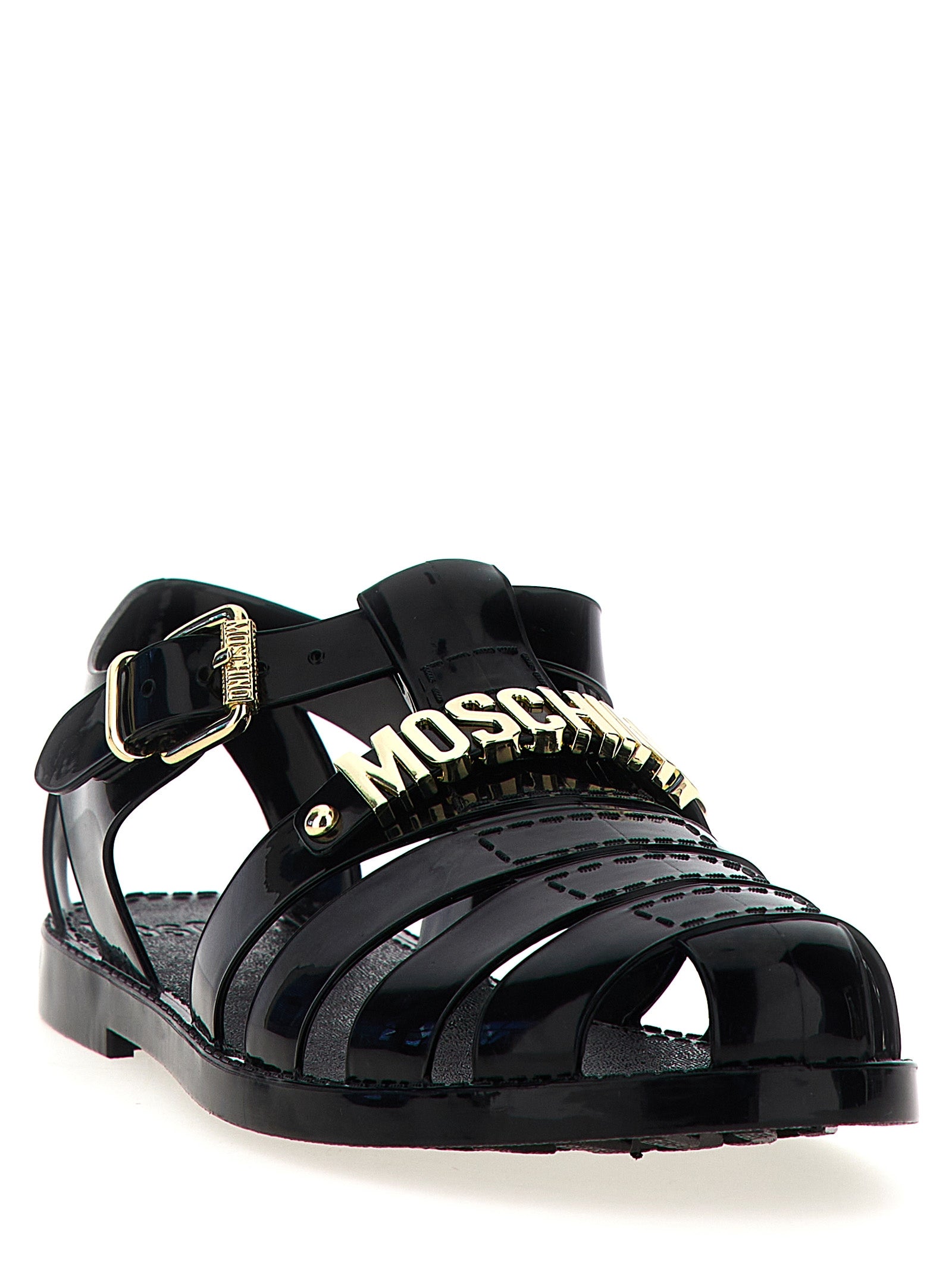 Moschino Black Pvc Flat Sandals Moschino