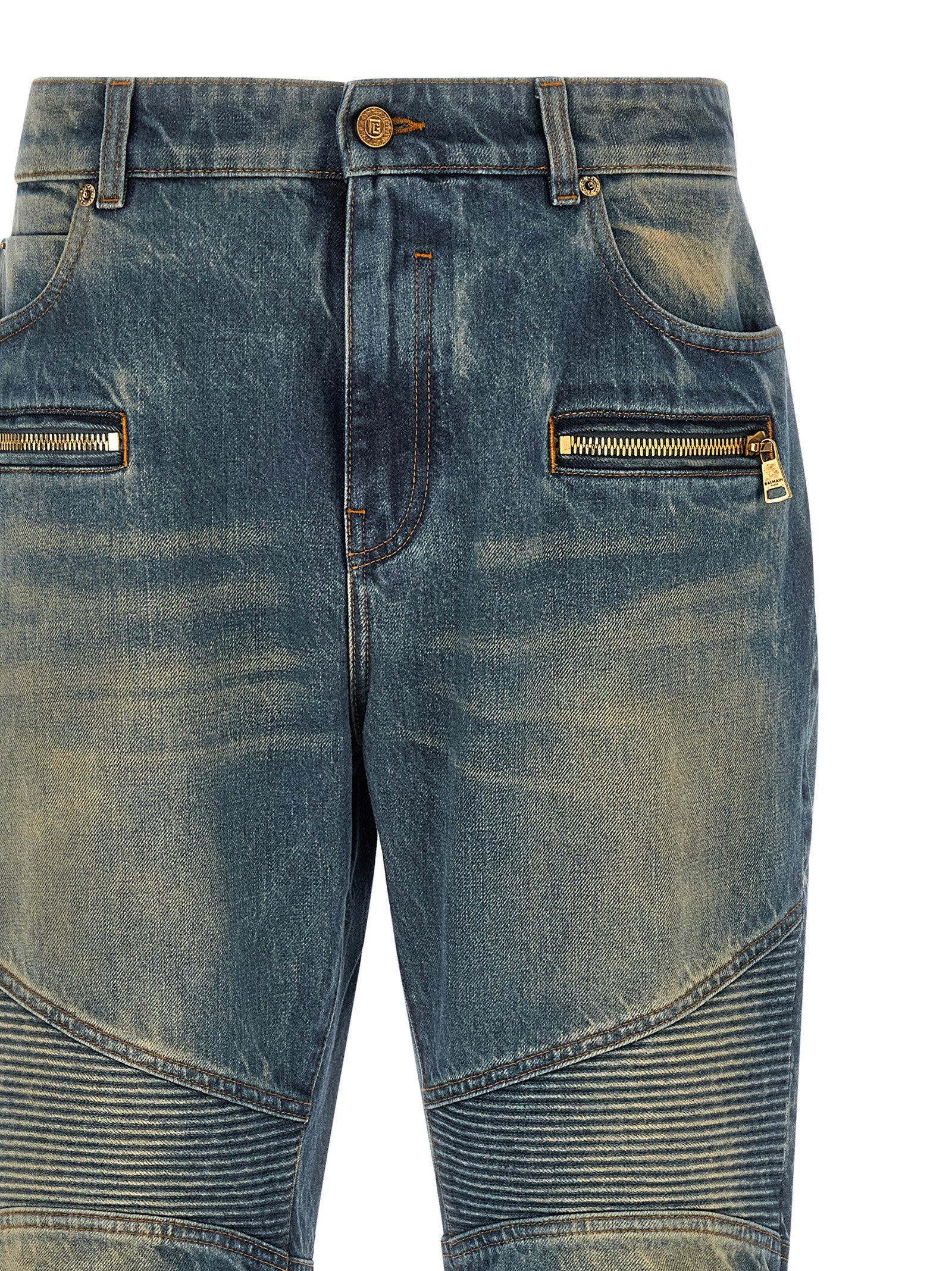 Balmain Blue Cotton Straight-Leg Jeans Balmain