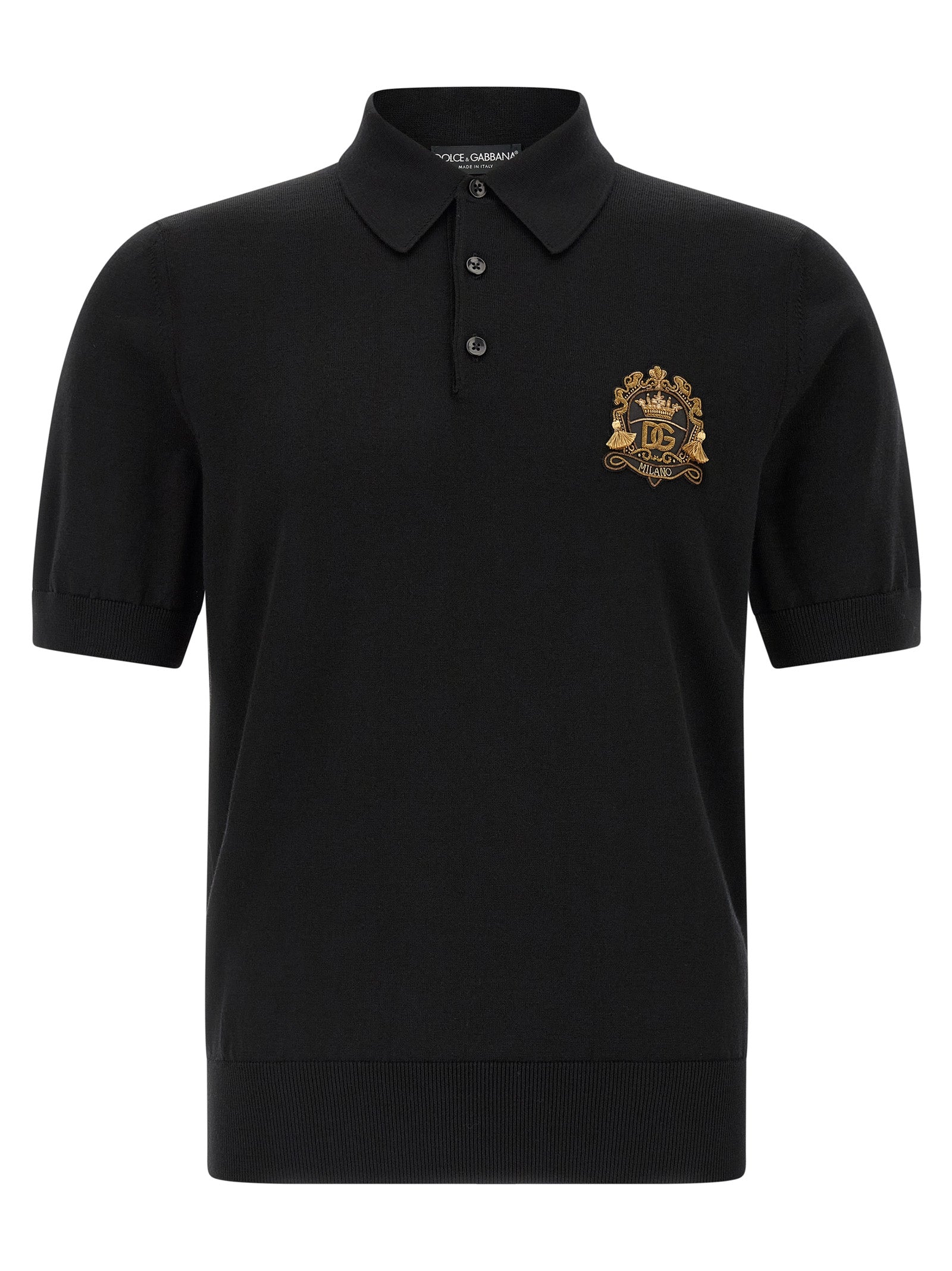 Dolce & Gabbana Black Virgin Wool Polo Shirt Dolce & Gabbana