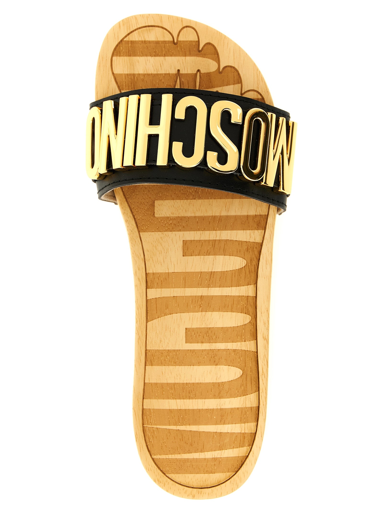 Moschino Black Calfskin Slides Moschino