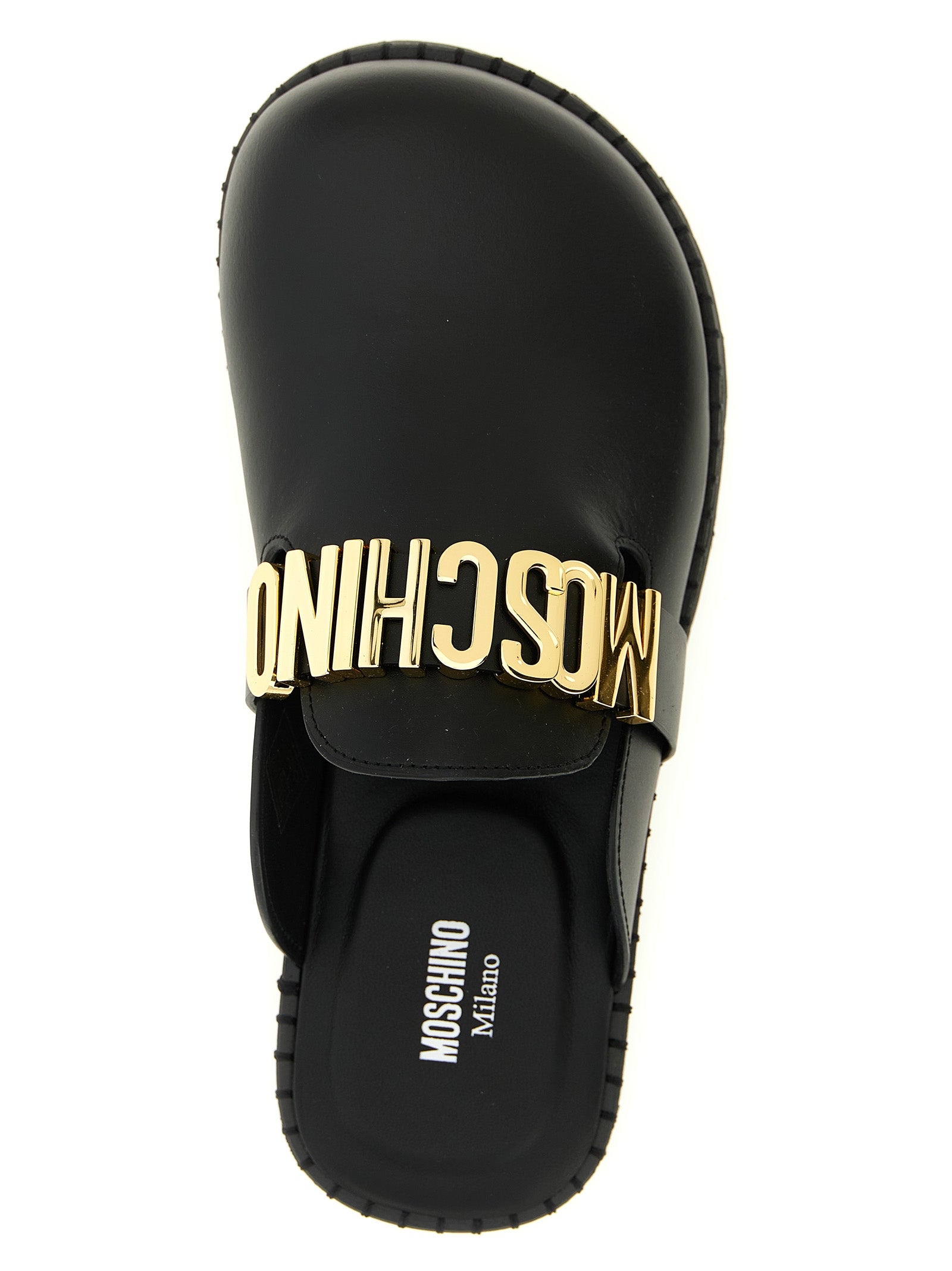Moschino Black Calfskin Clogs Moschino