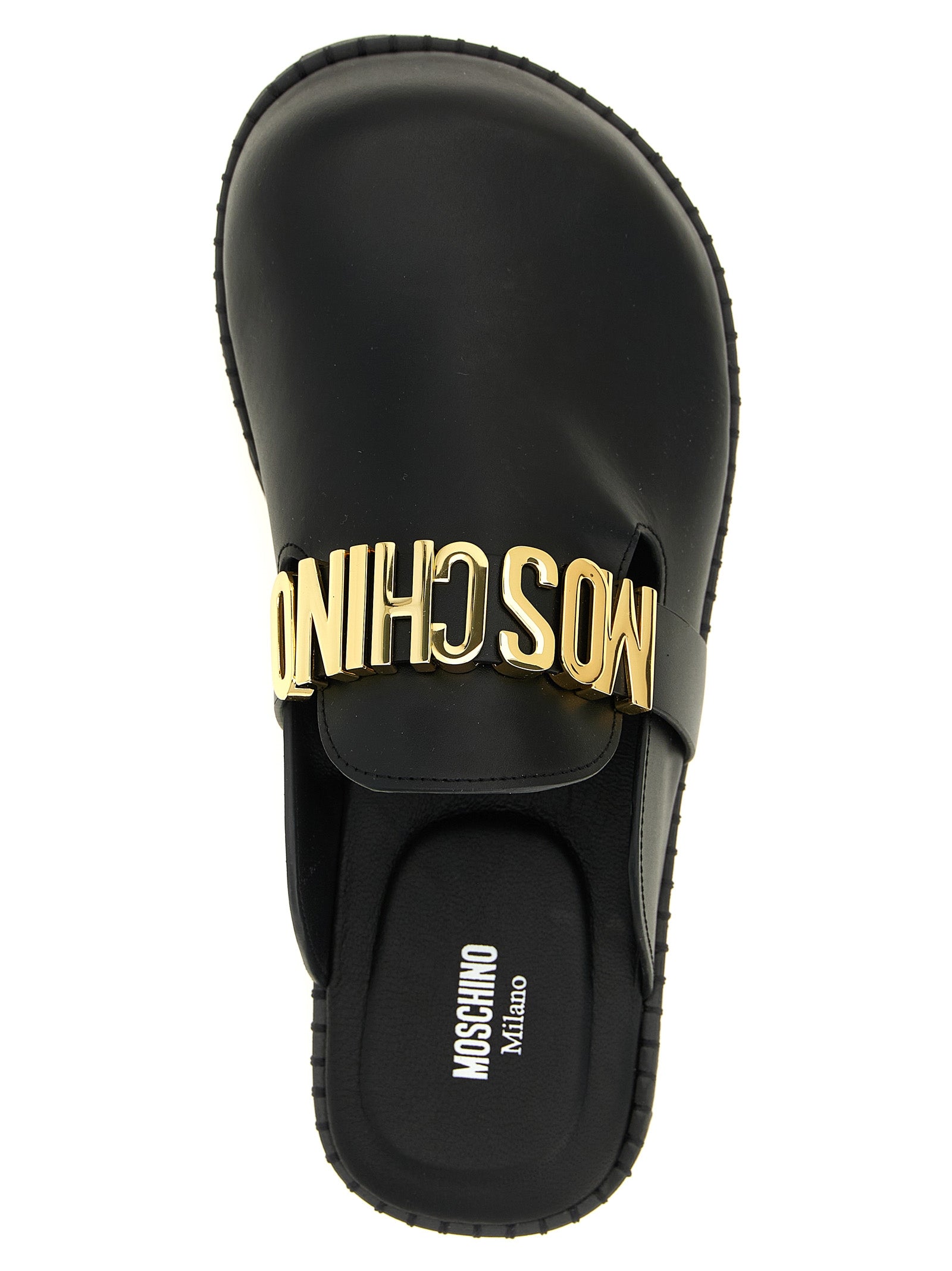 Moschino Black Calfskin Clogs Moschino