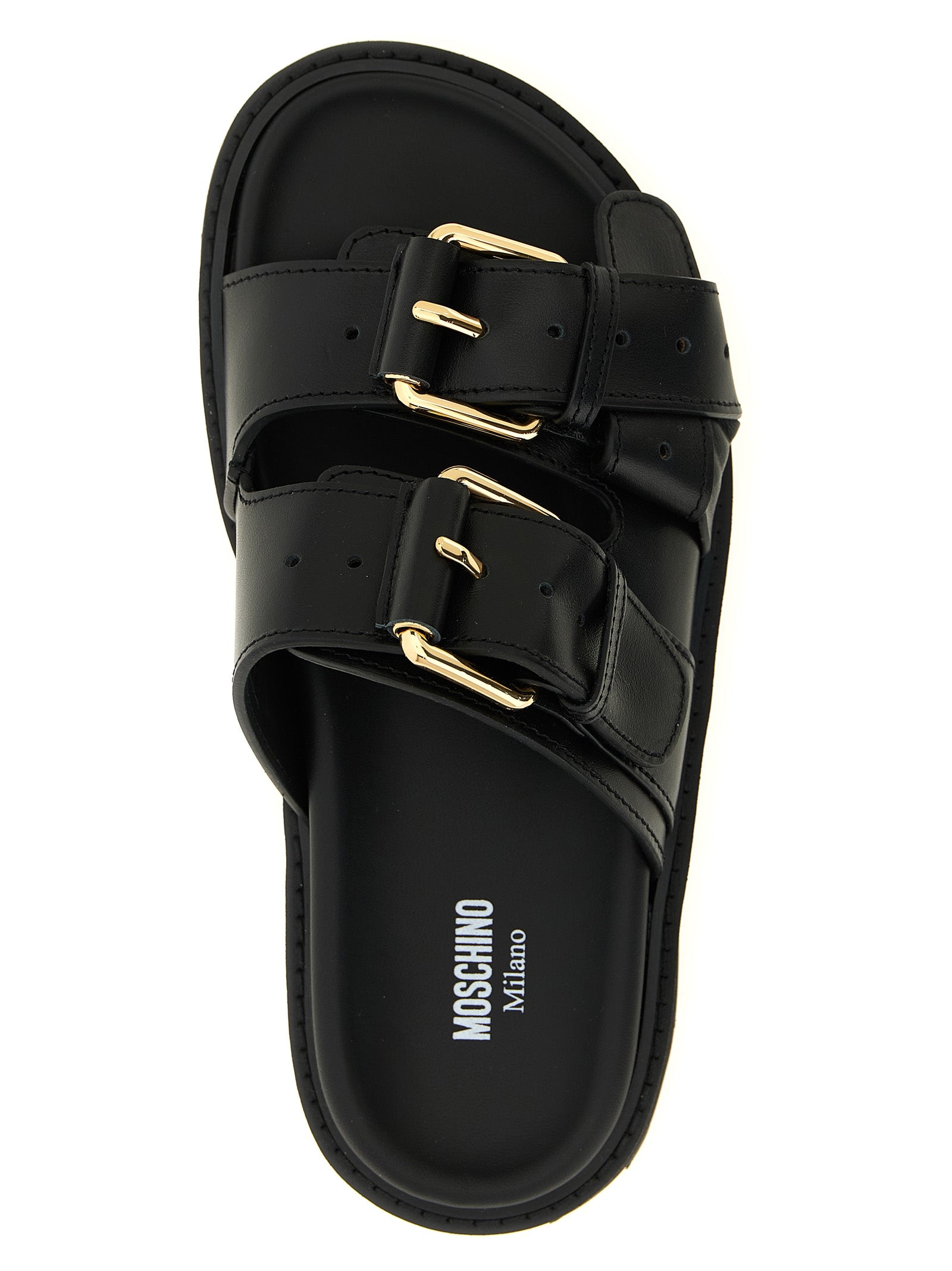 Moschino Black Calfskin Slides Moschino
