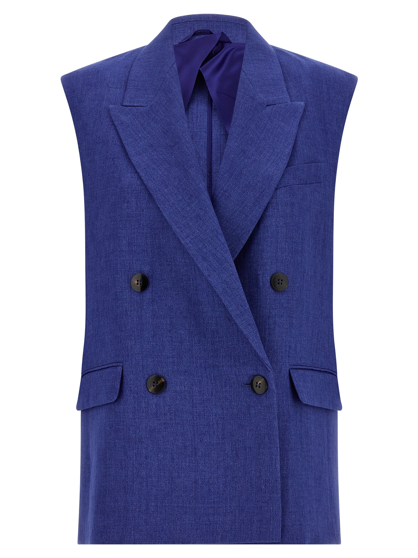 Max Mara Blue Linen Sleeveless Jacket Max Mara