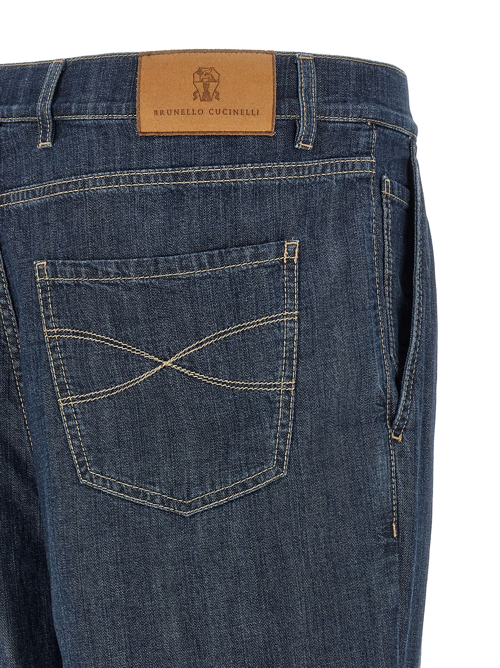 Brunello Cucinelli Blue Cotton Straight-Leg Jeans Brunello Cucinelli
