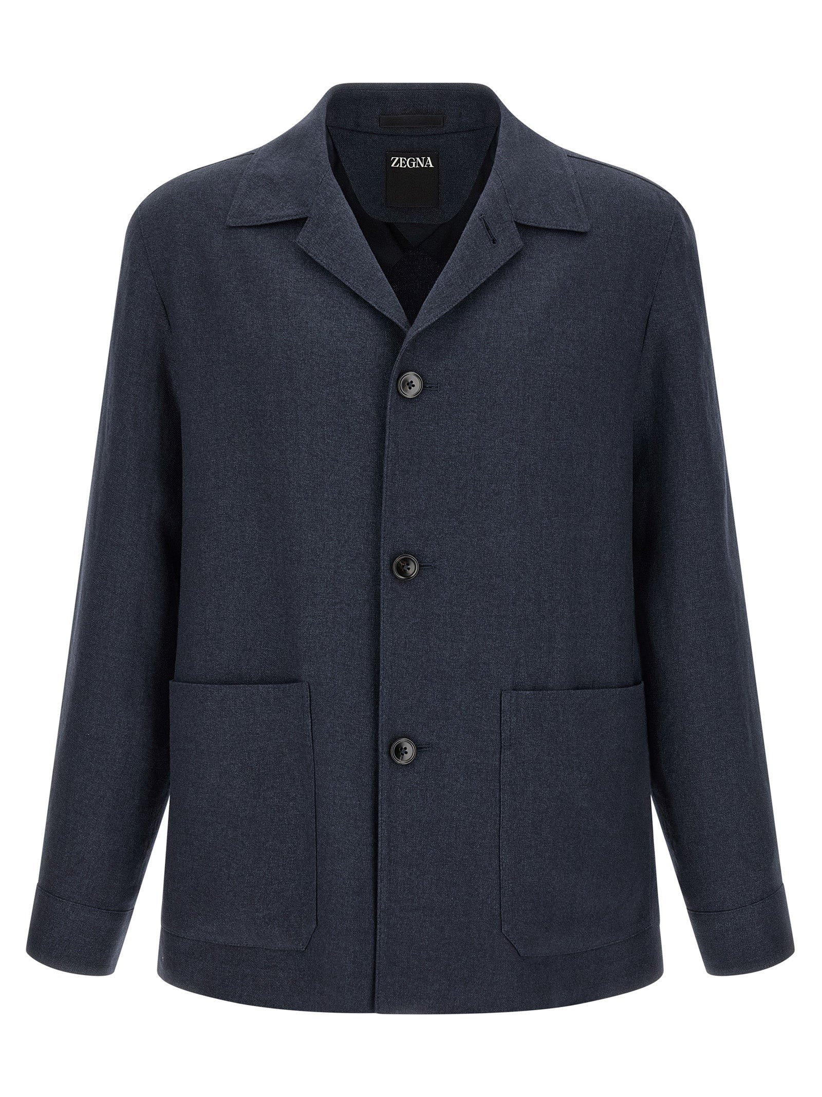 ZEGNA Blue Linen Full-Length Jacket ZEGNA