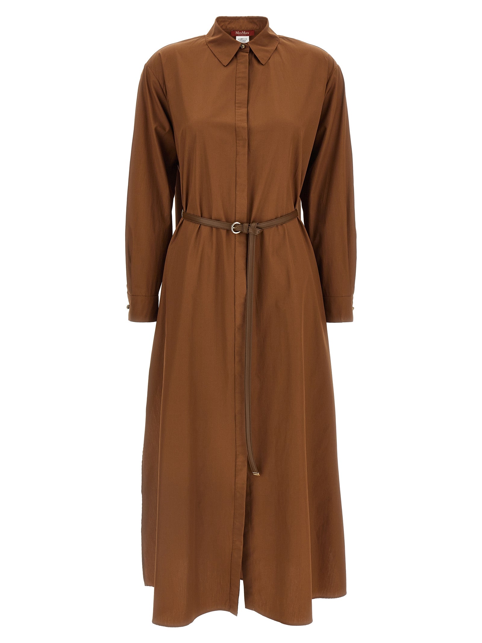 Max Mara Brown Cotton Long Dress Max Mara
