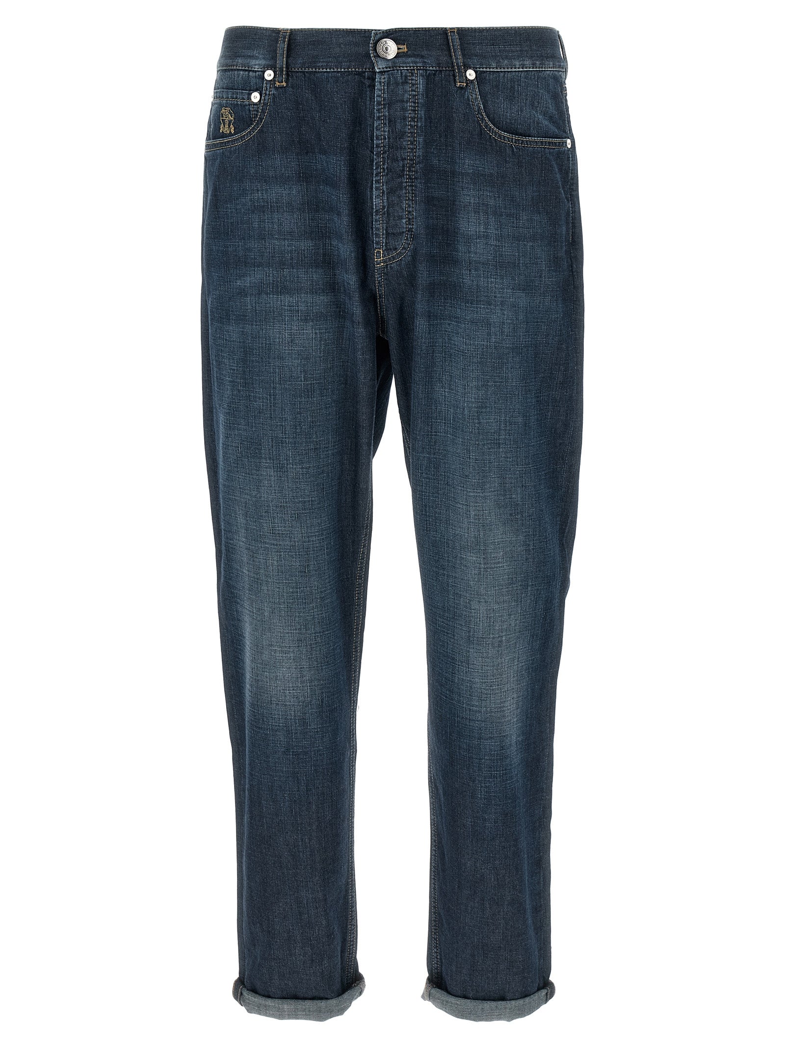 Brunello Cucinelli Blue Cotton Straight-Leg Jeans Brunello Cucinelli