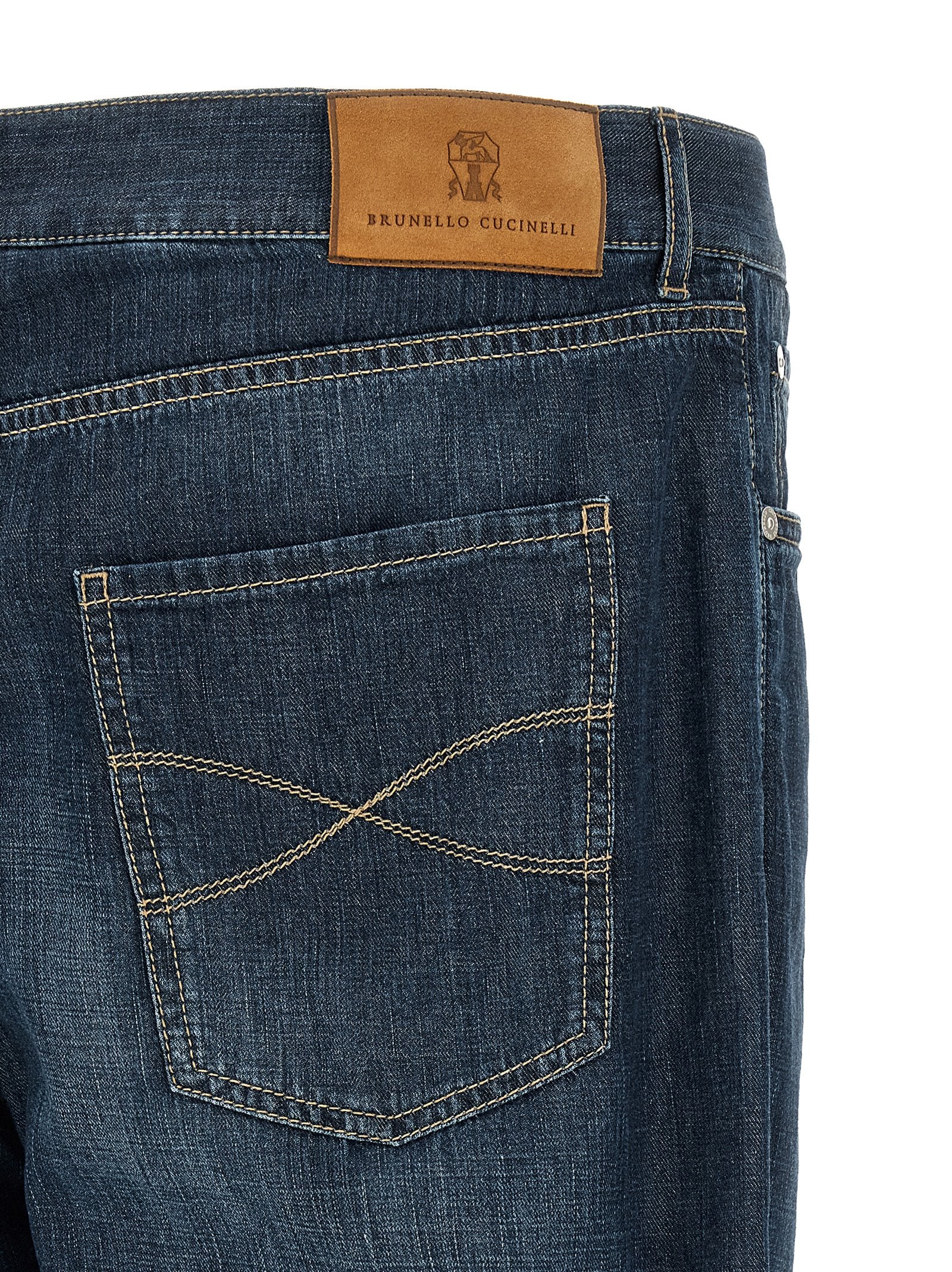 Brunello Cucinelli Blue Cotton Straight-Leg Jeans Brunello Cucinelli