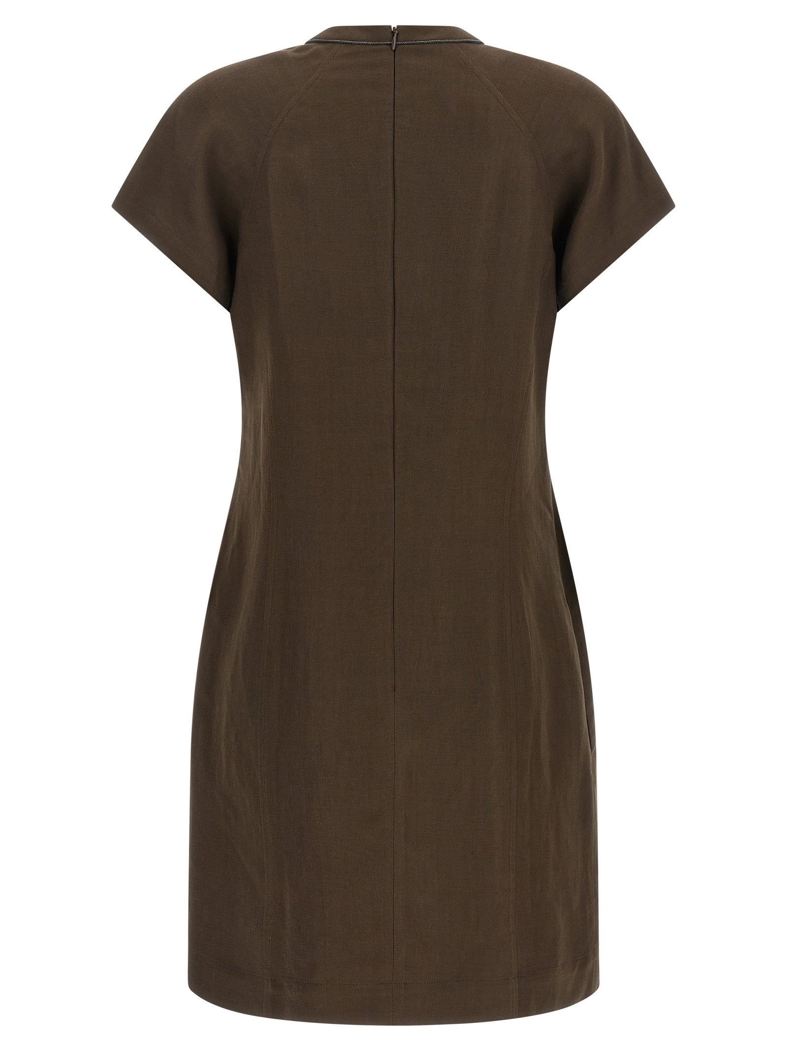 Brunello Cucinelli Brown Viscose Short Dress Brunello Cucinelli