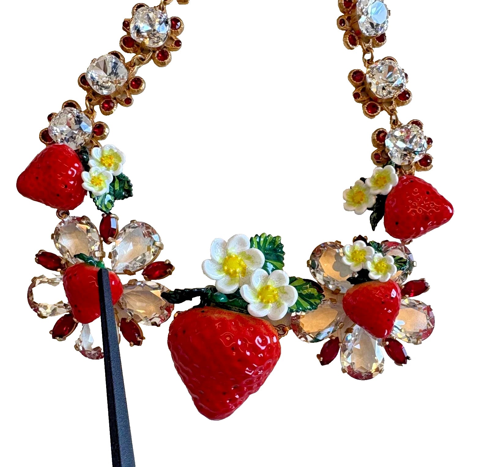 Dolce & Gabbana Gold Brass FRUIT Pendants Flowers Crystal Logo Necklace Dolce & Gabbana