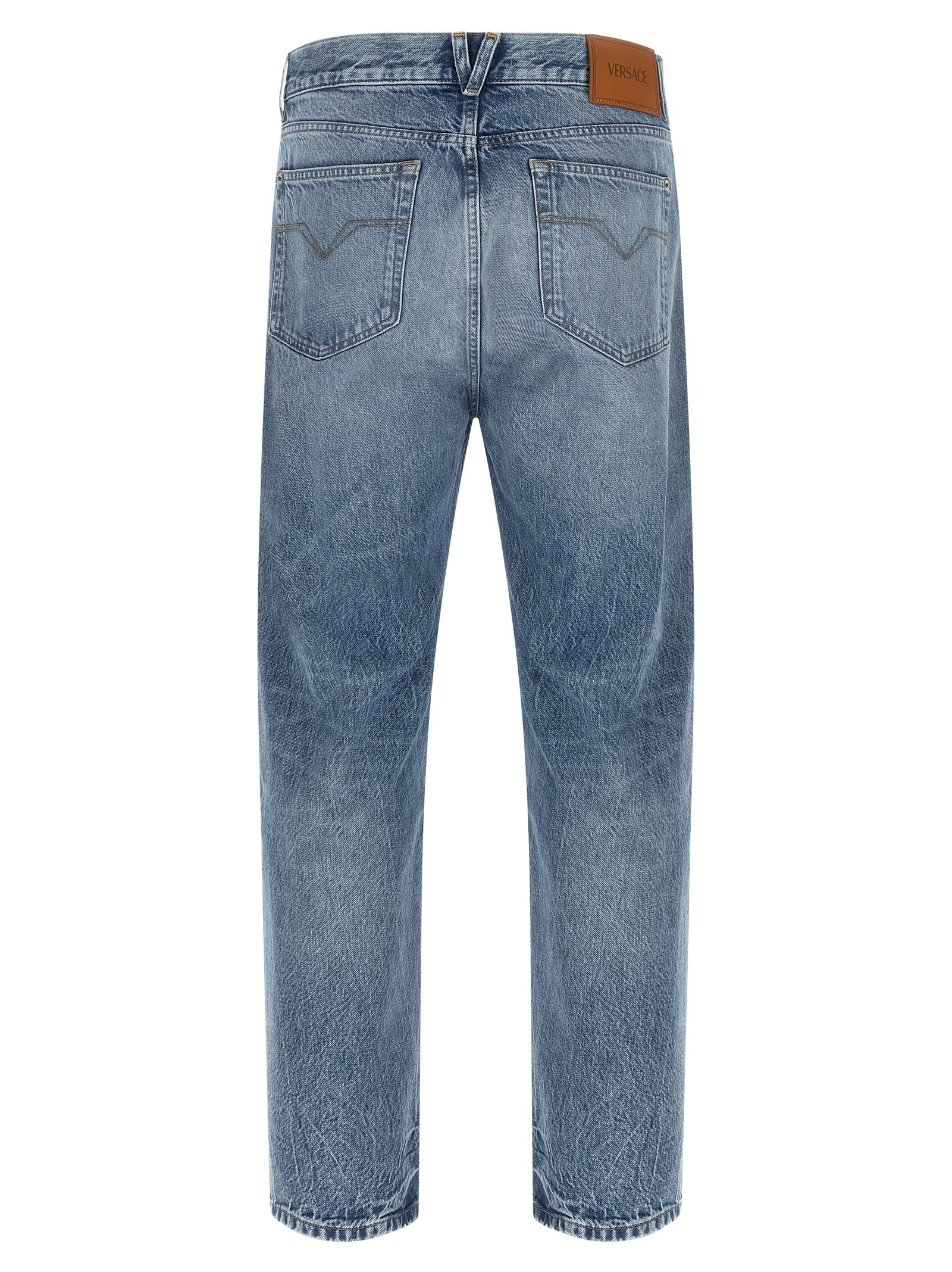 Versace Blue Cotton Straight-Leg Jeans Versace
