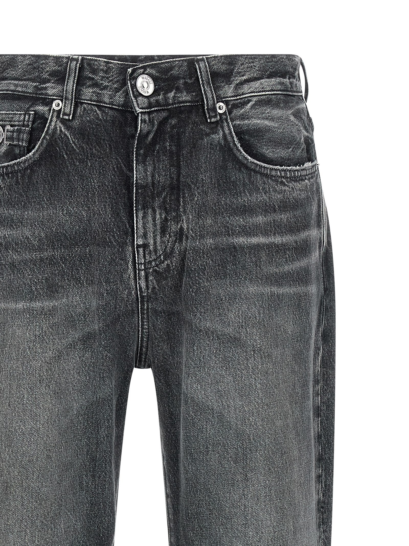 Versace Gray Cotton Straight-Leg Jeans Versace