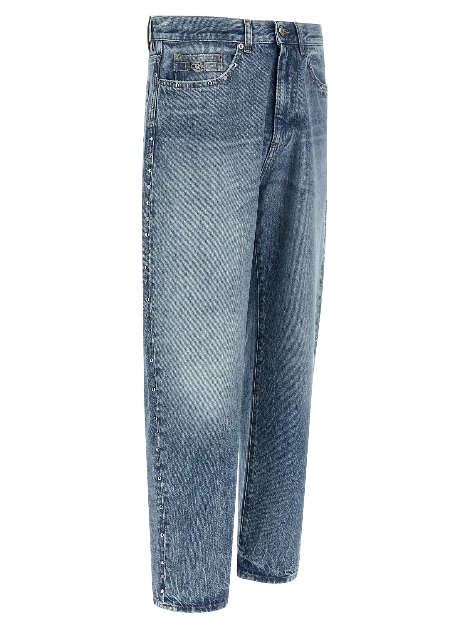 Versace Blue Cotton Straight-Leg Jeans Versace