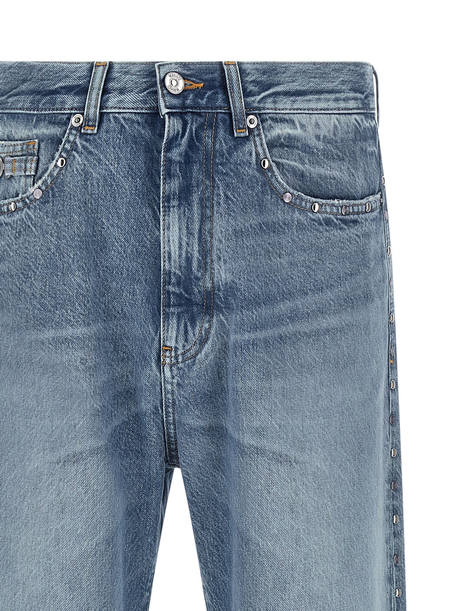 Versace Blue Cotton Straight-Leg Jeans Versace