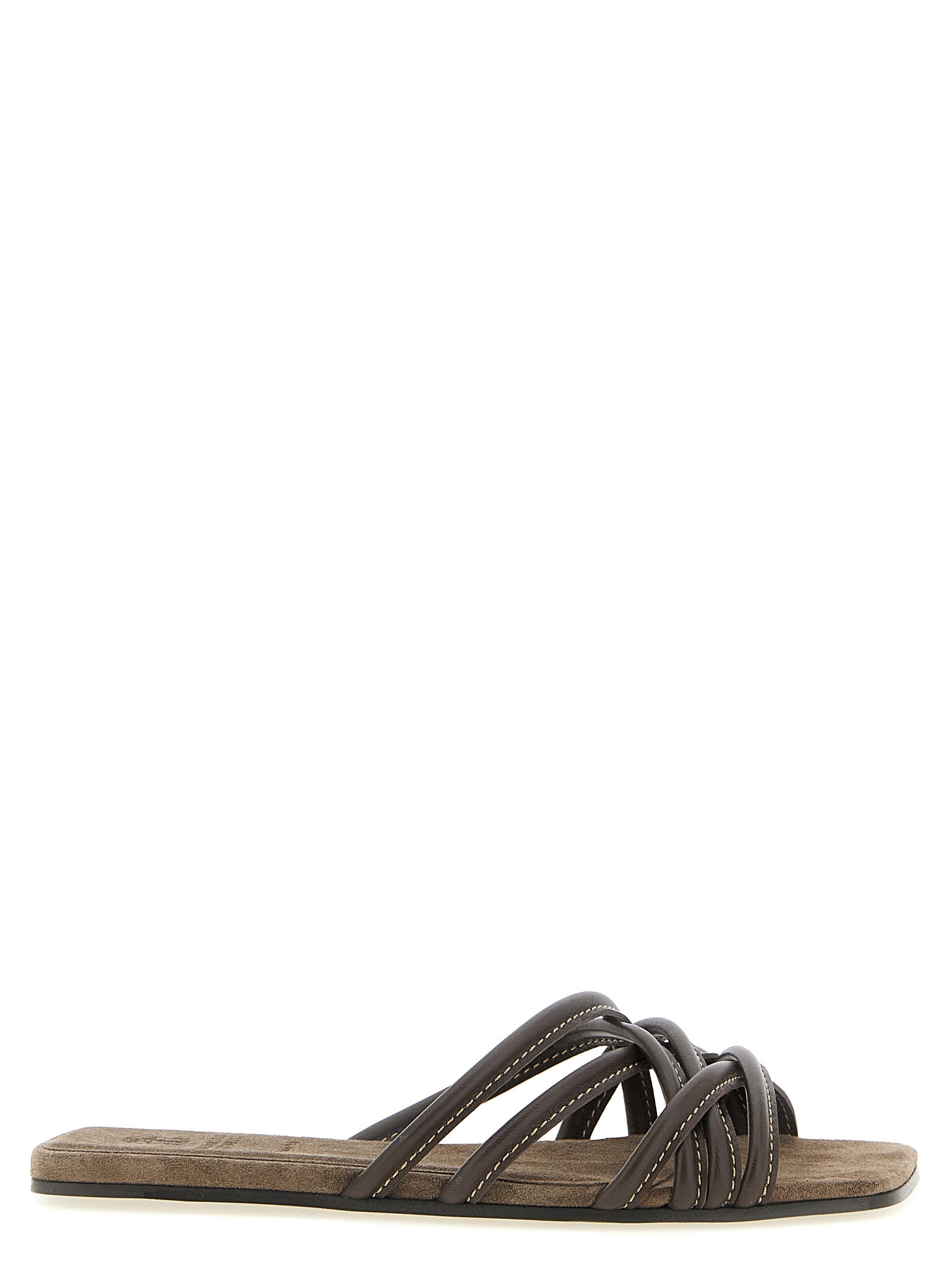 Brunello Cucinelli Brown Lamb Leather Slides Brunello Cucinelli